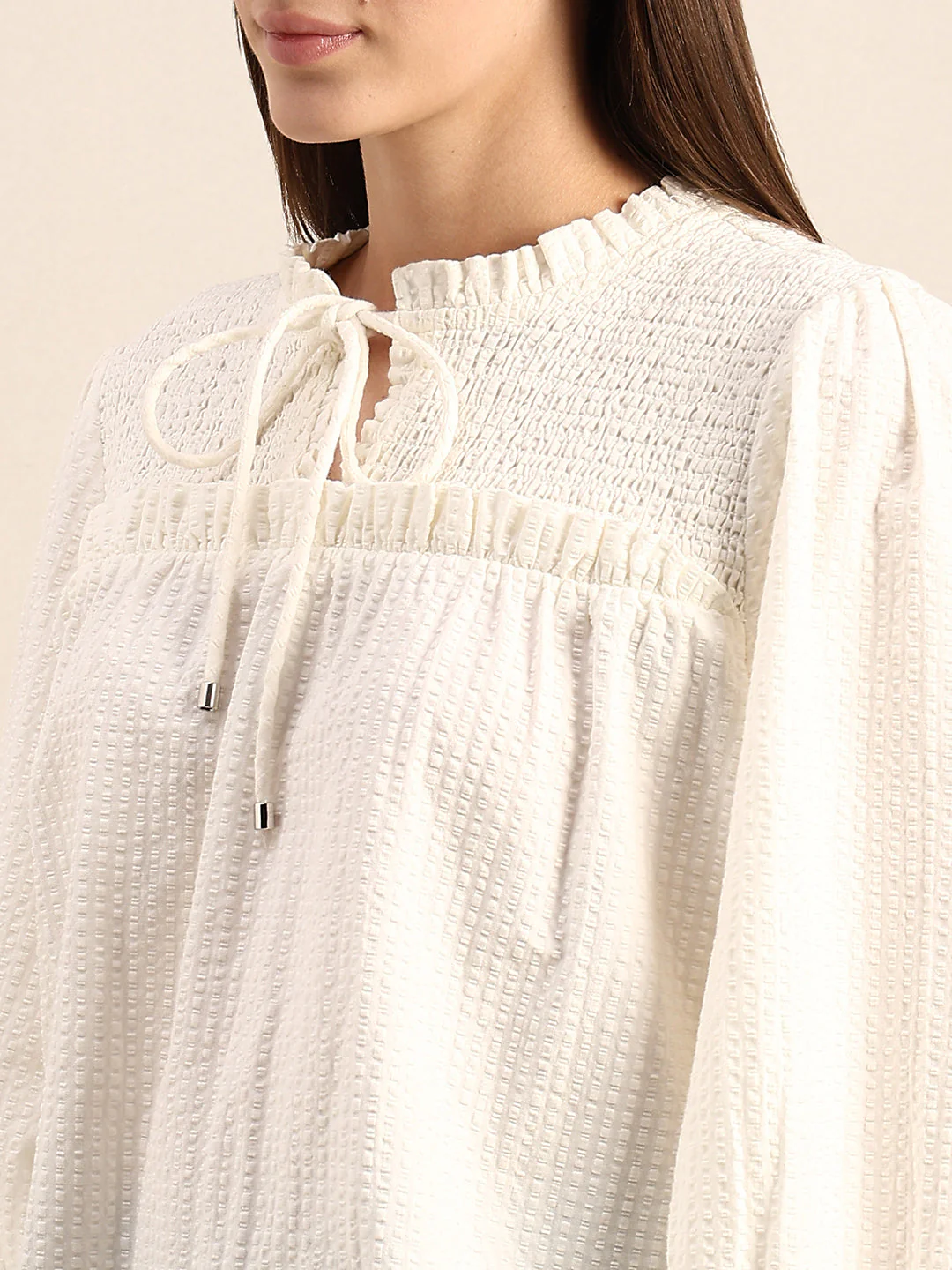 Smocked Long Sleeves Cotton Top - Image 8