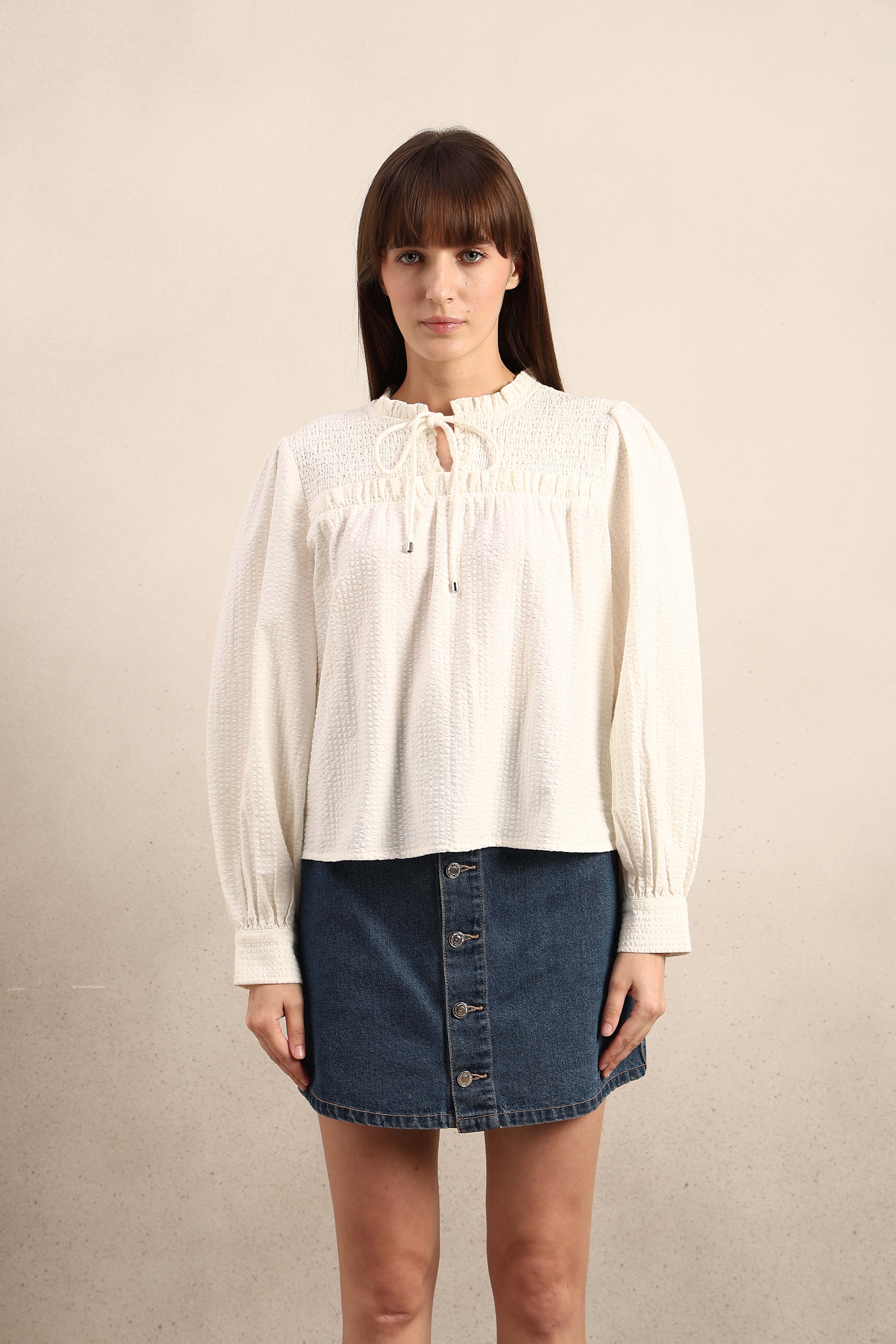 Smocked Long Sleeves Cotton Top - Image 9