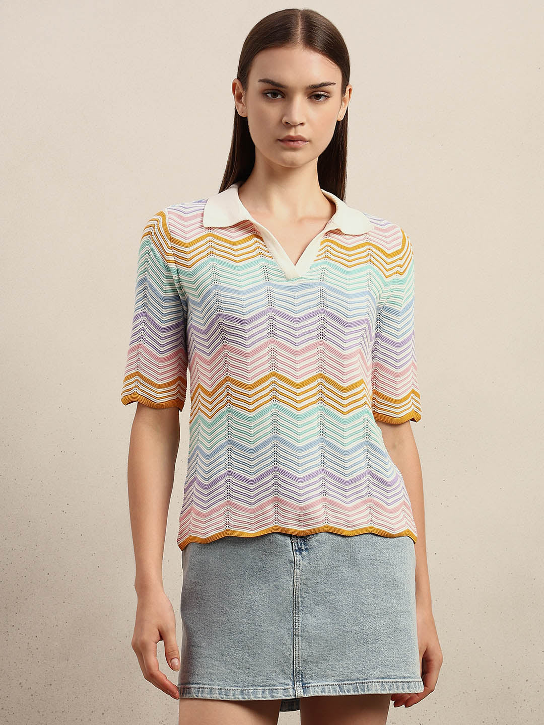 Chevron Print Knit Polo - Image 2