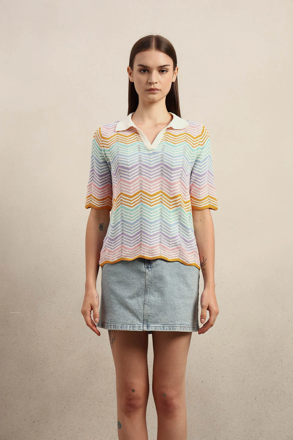 Chevron Print Knit Polo - Image 9