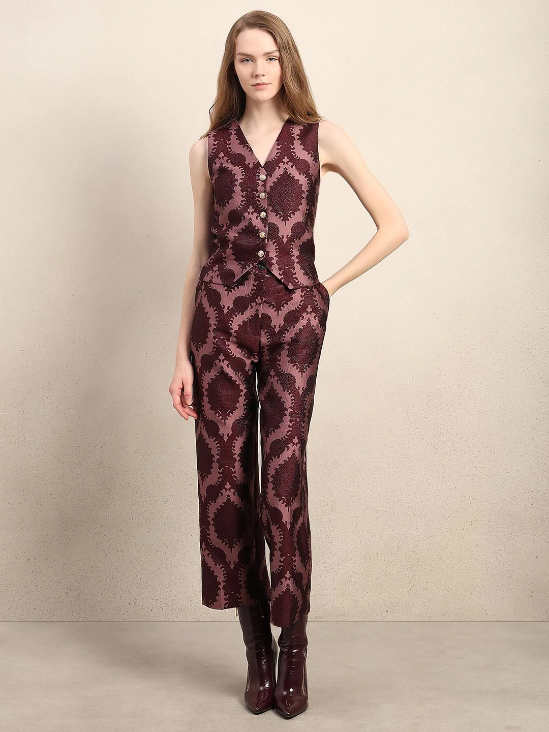 Maroon Jacquard Vest Top - Image 5