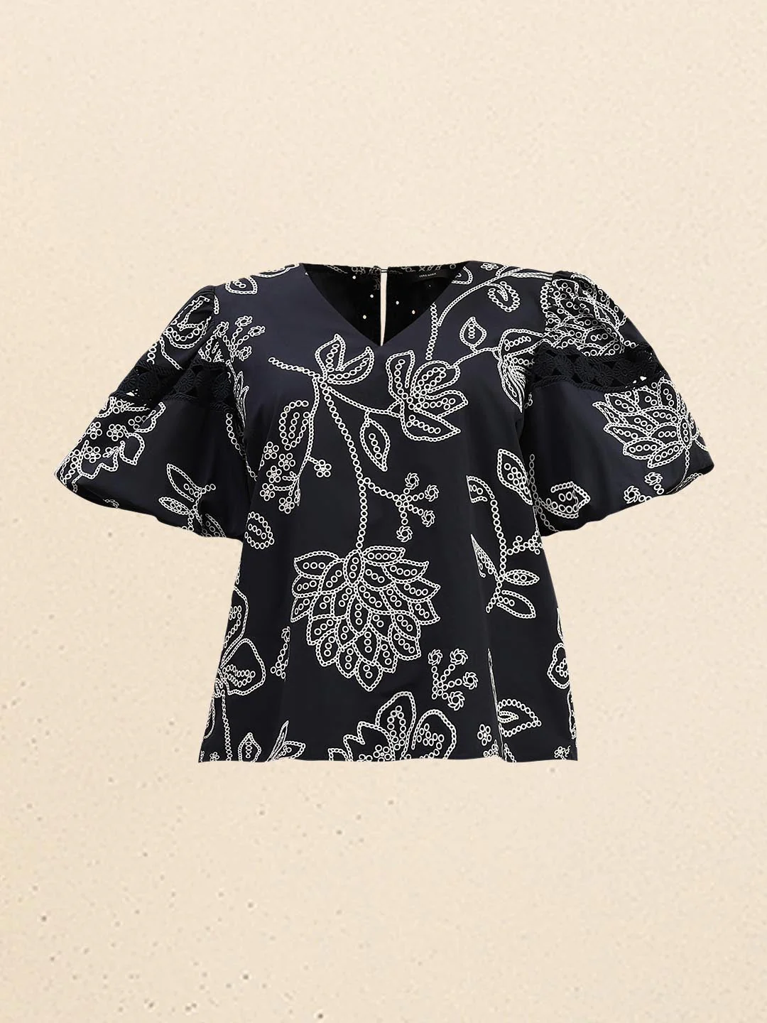 Navy Blue Printed Puff Sleeves Top - Image 7