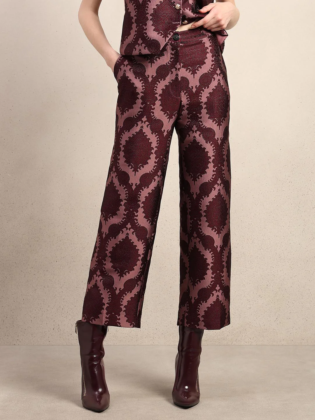 Red Printed Straight Fit Pants - Image 2
