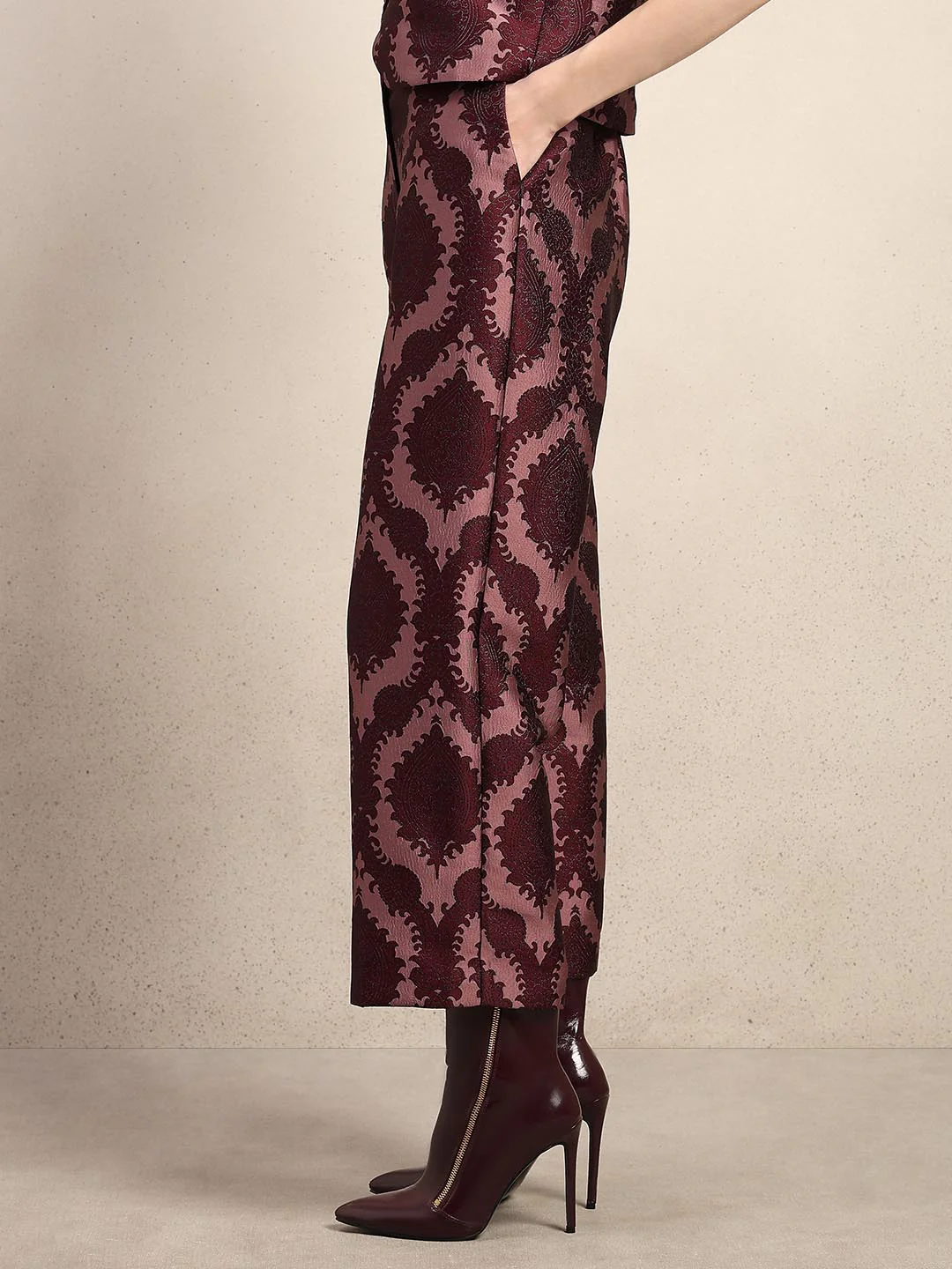 Red Printed Straight Fit Pants - Image 3