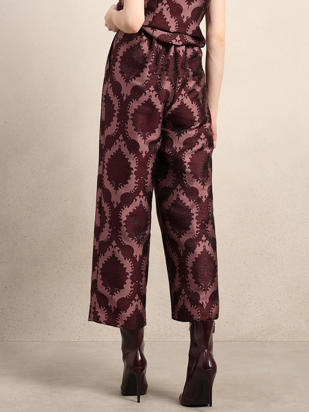 Red Printed Straight Fit Pants - Image 4