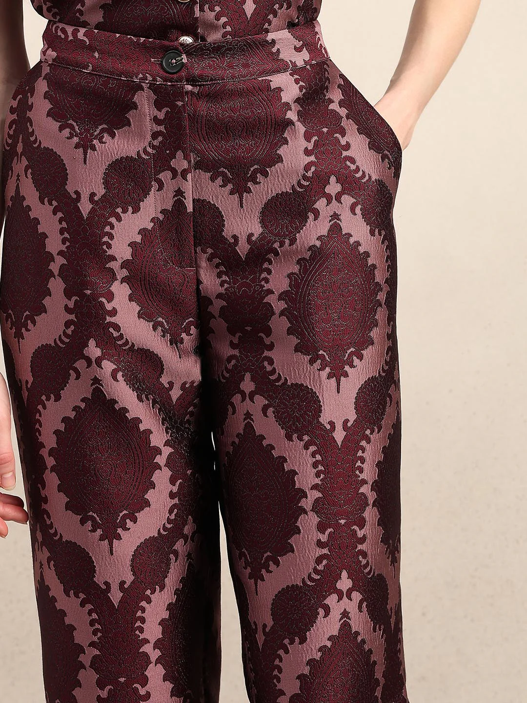 Red Printed Straight Fit Pants - Image 6