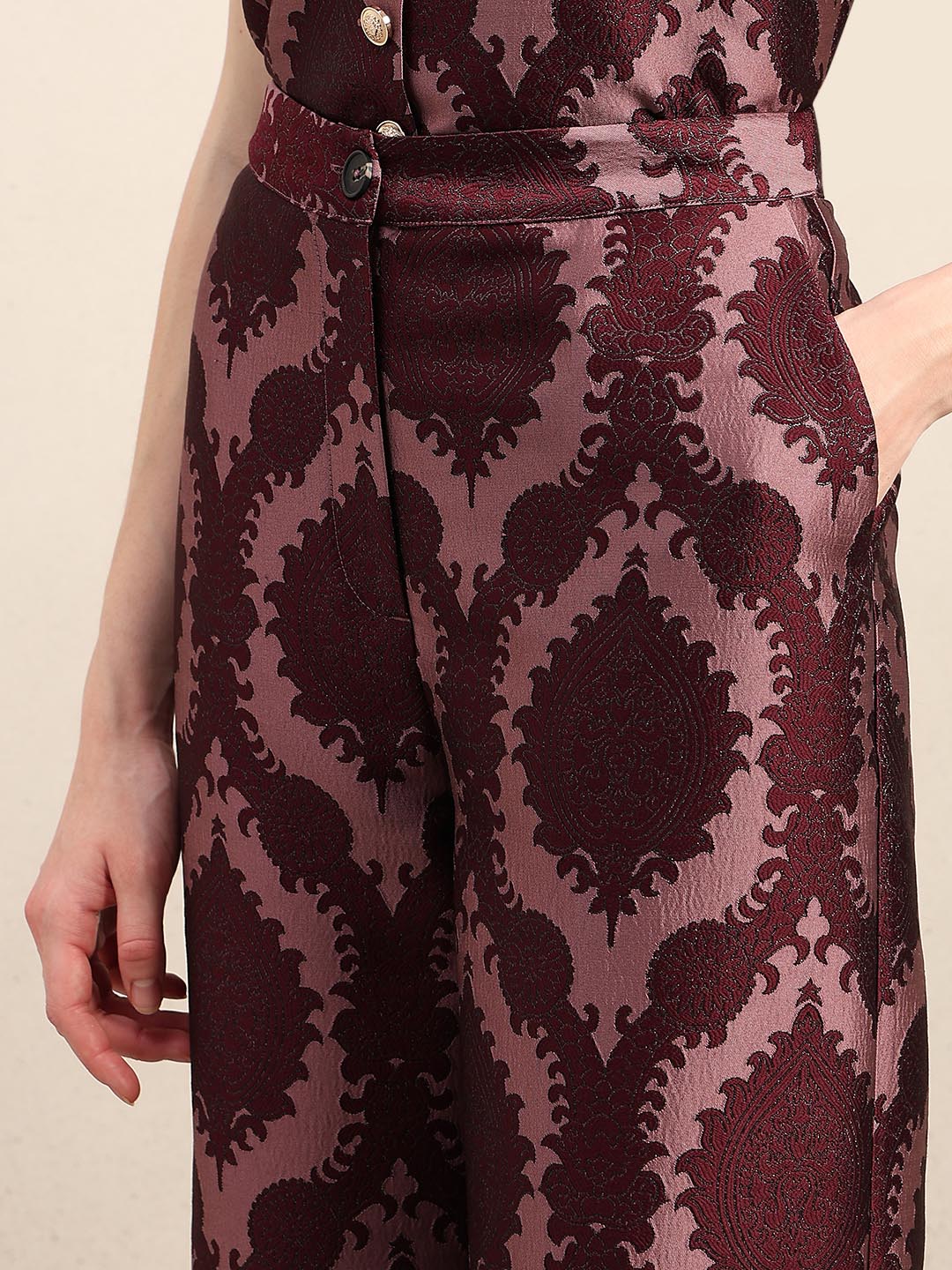 Red Printed Straight Fit Pants - Image 8