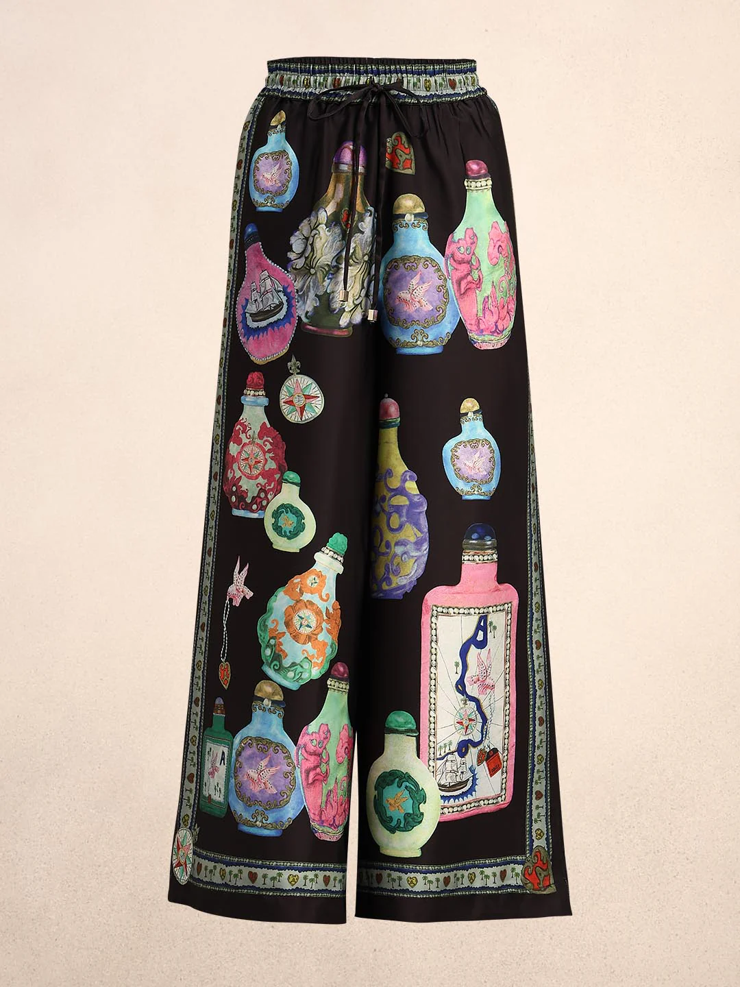 Black Printed Wide Leg Pants - Image 7