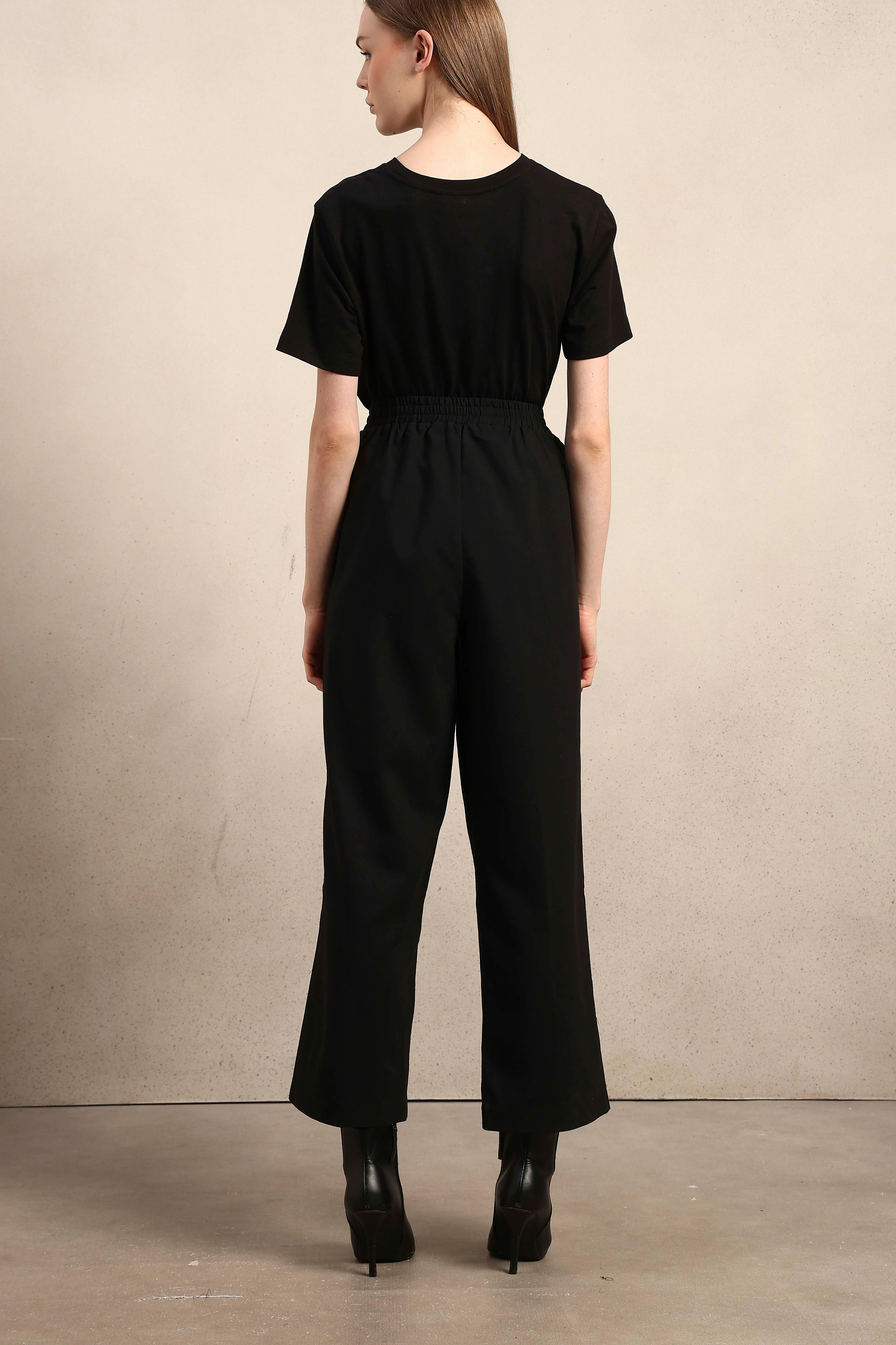 Wide Leg Elastic Waist Pants - Black - Image 10