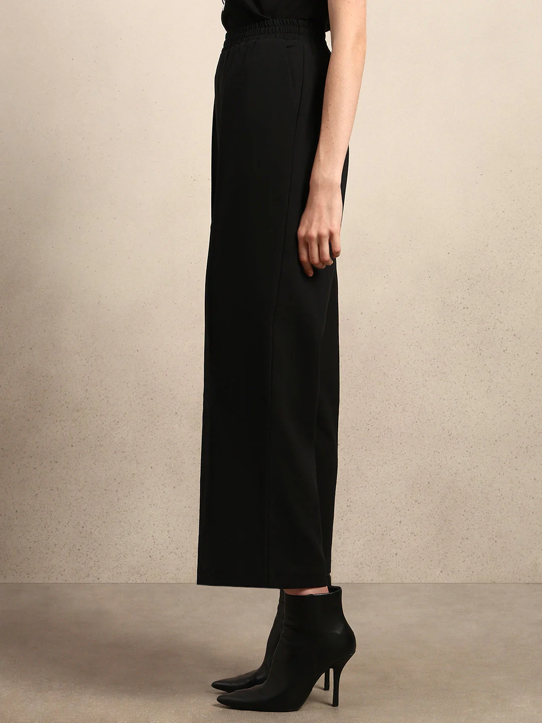 Wide Leg Elastic Waist Pants - Black - Image 3