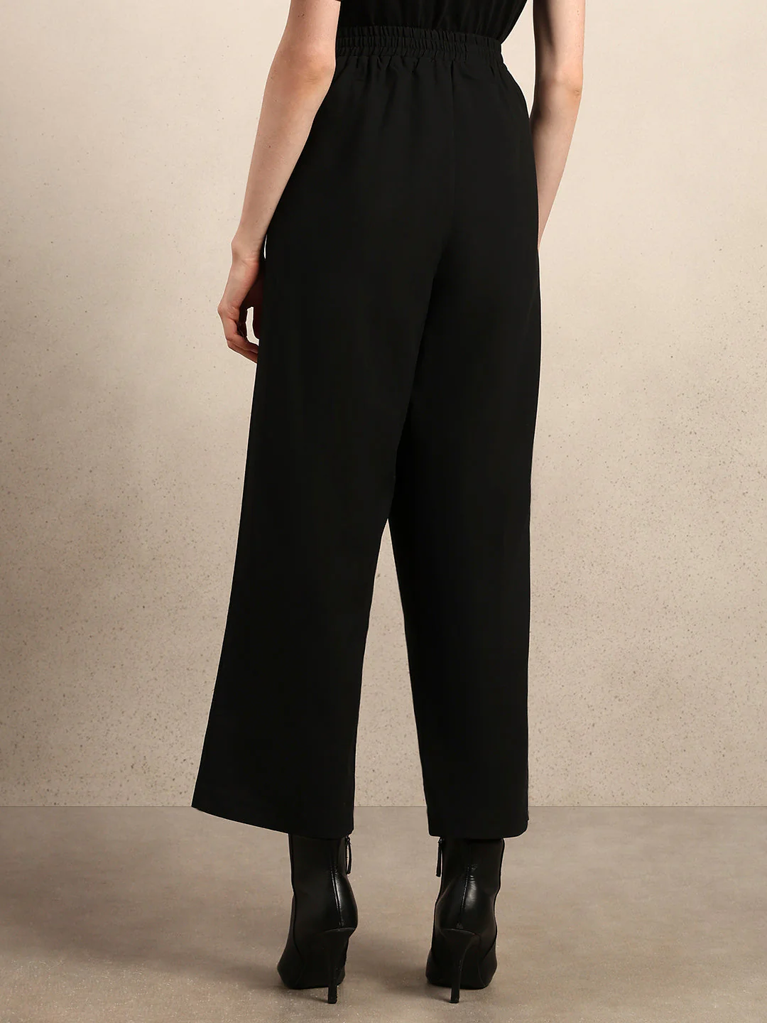 Wide Leg Elastic Waist Pants - Black - Image 4