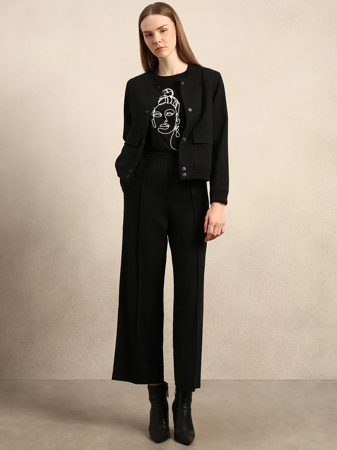 Wide Leg Elastic Waist Pants - Black - Image 5