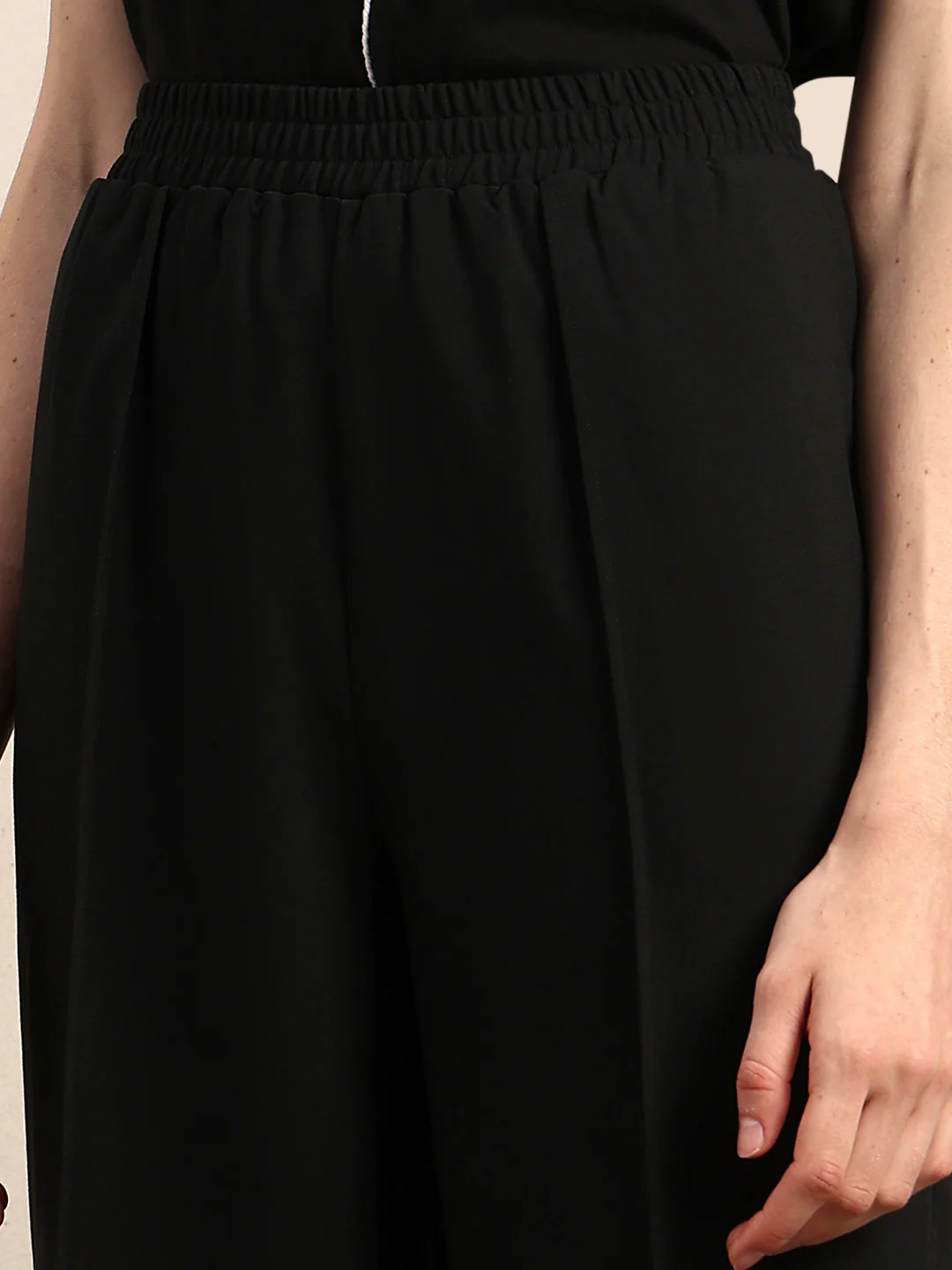 Wide Leg Elastic Waist Pants - Black - Image 8