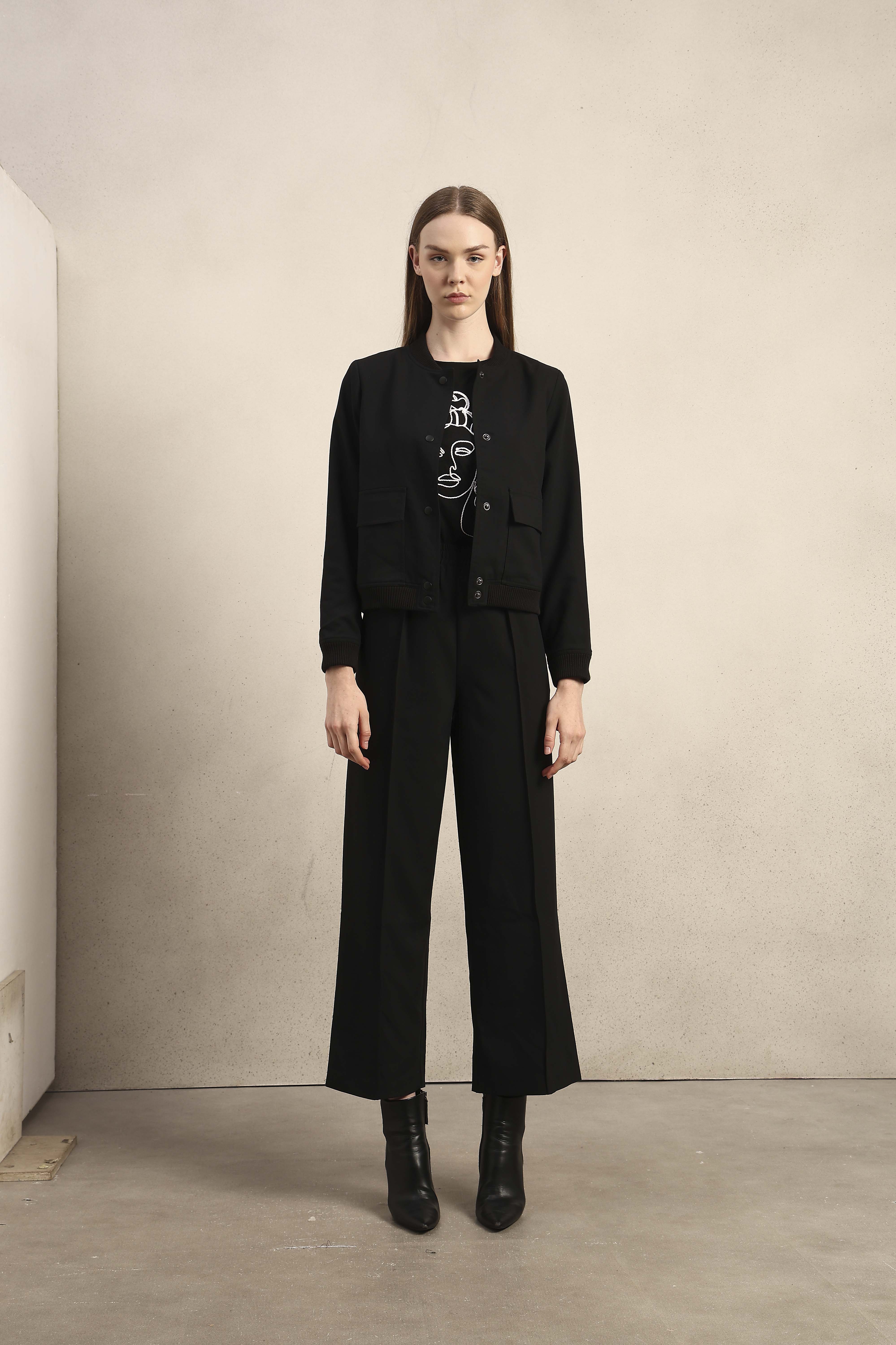 Wide Leg Elastic Waist Pants - Black - Image 9