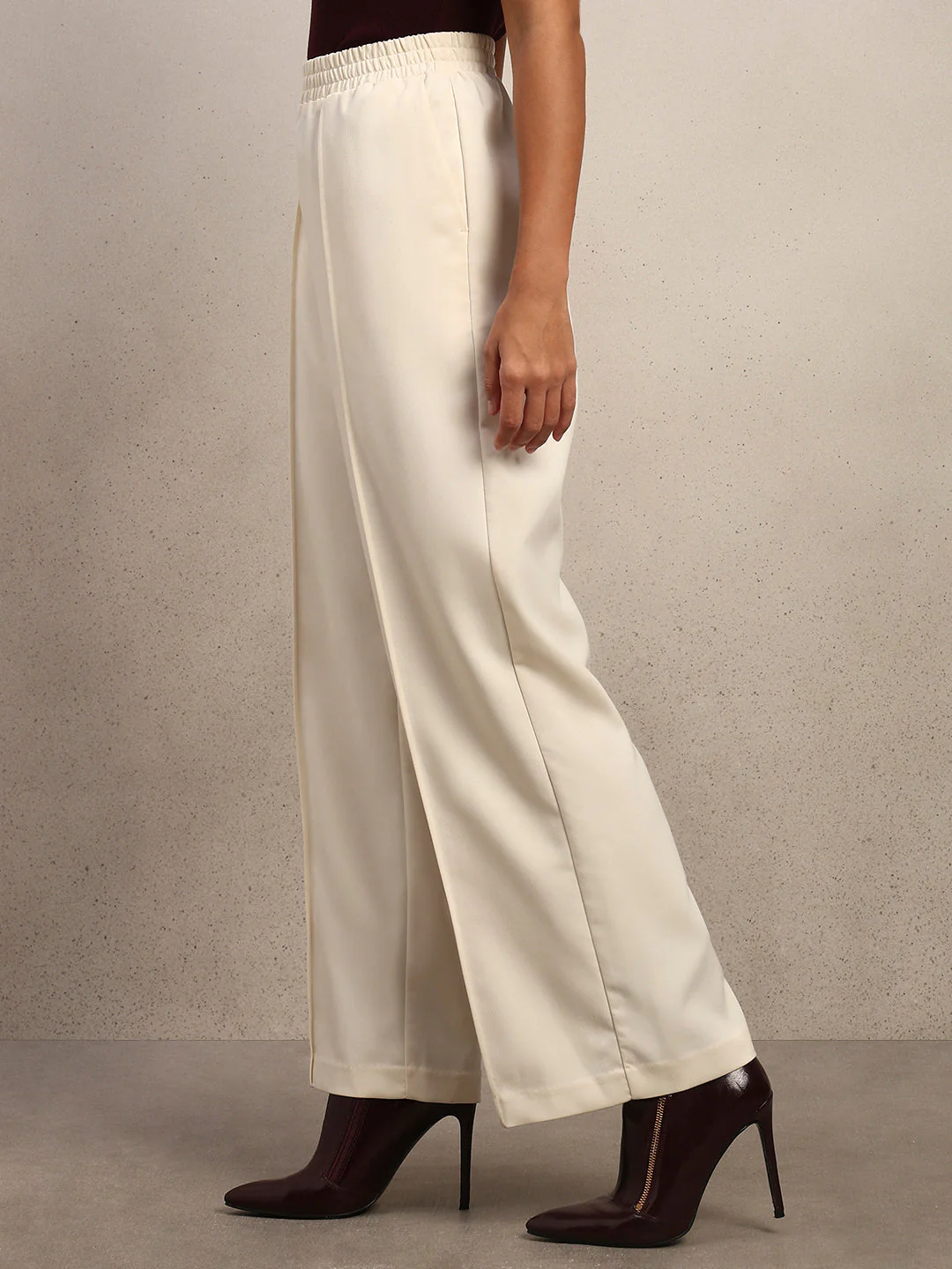 Wide Leg Elastic Waist Pants - Off-White - Image 3