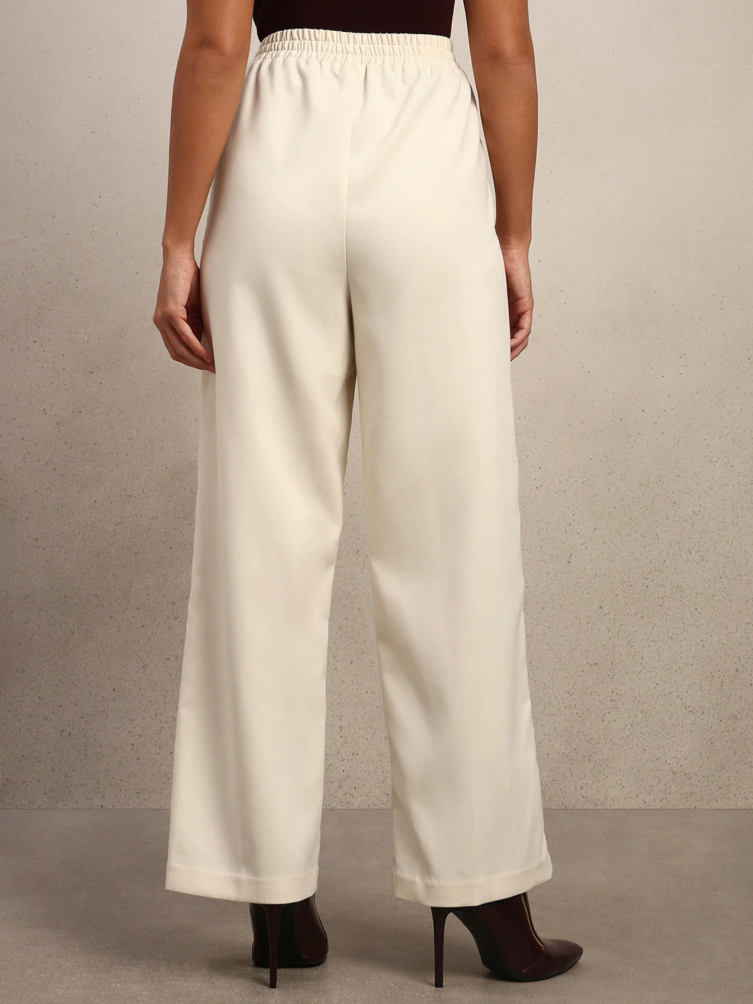 Wide Leg Elastic Waist Pants - Off-White - Image 4