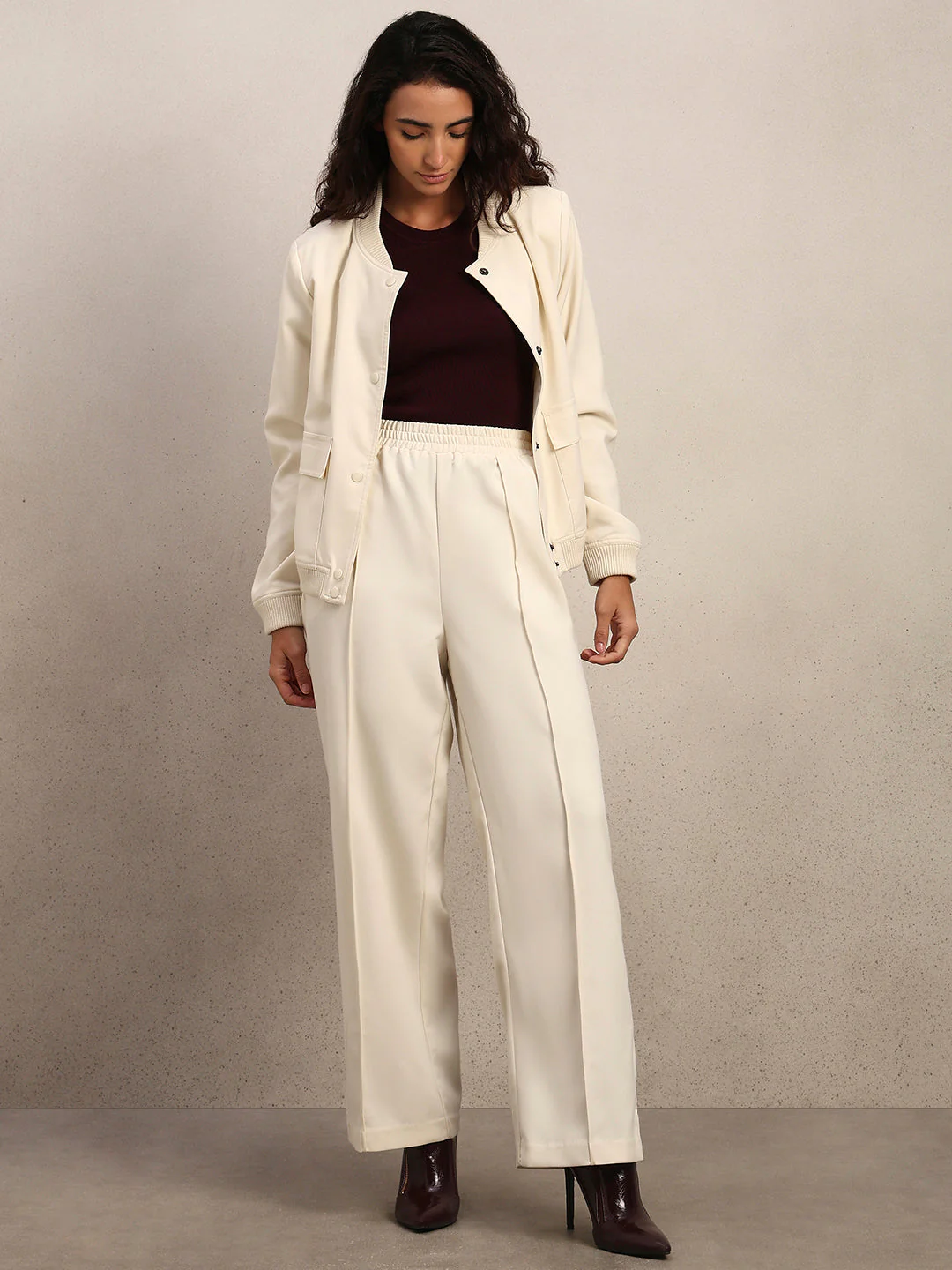 Wide Leg Elastic Waist Pants - Off-White - Image 5