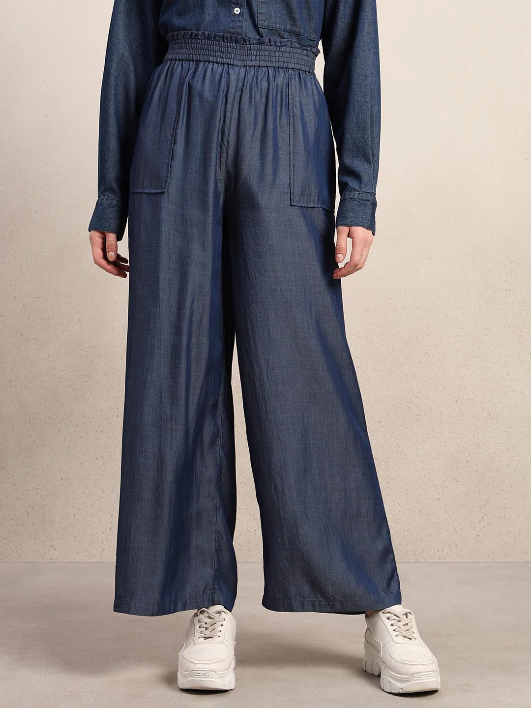 Blue High Rise Straight Fit Pants - Image 2