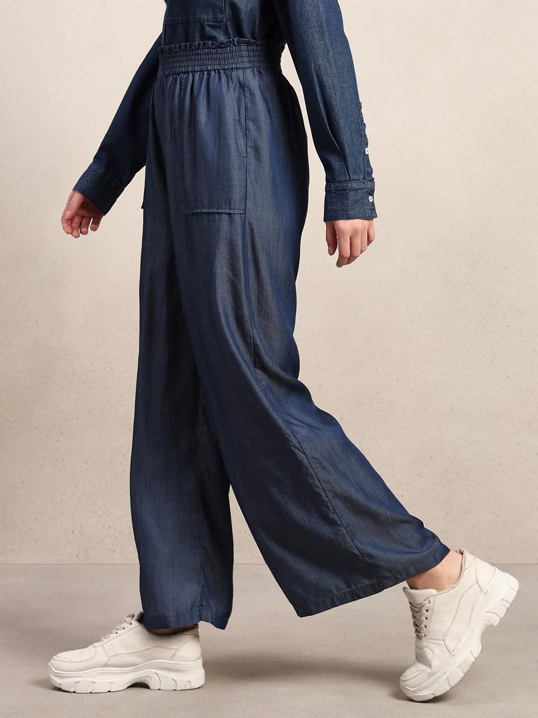 Blue High Rise Straight Fit Pants - Image 3