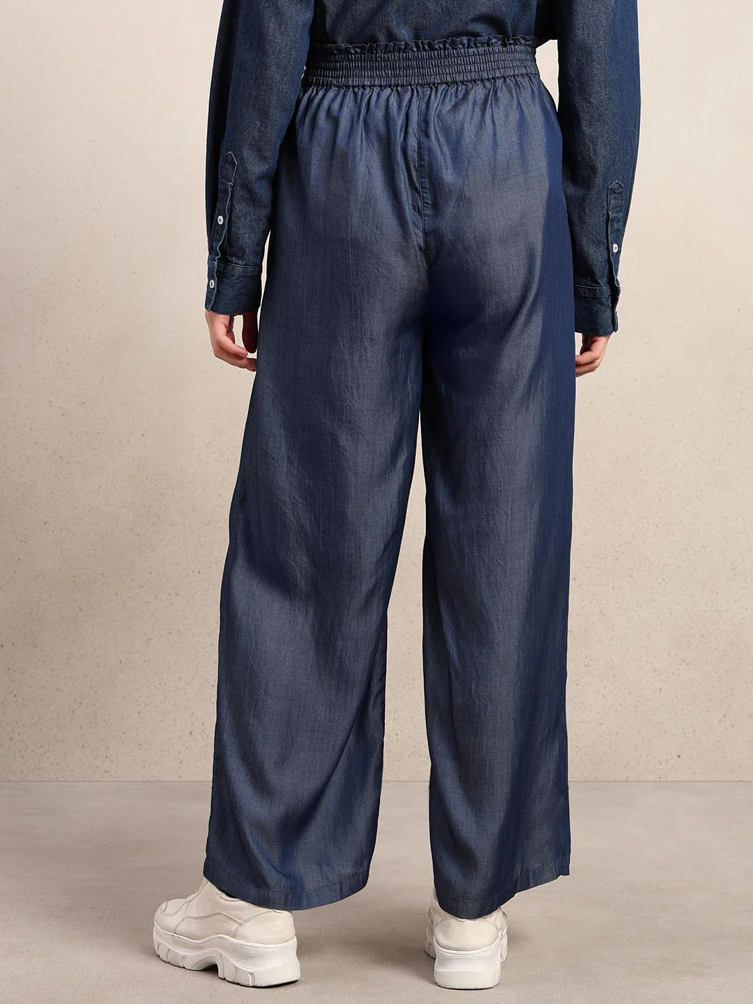 Blue High Rise Straight Fit Pants - Image 4