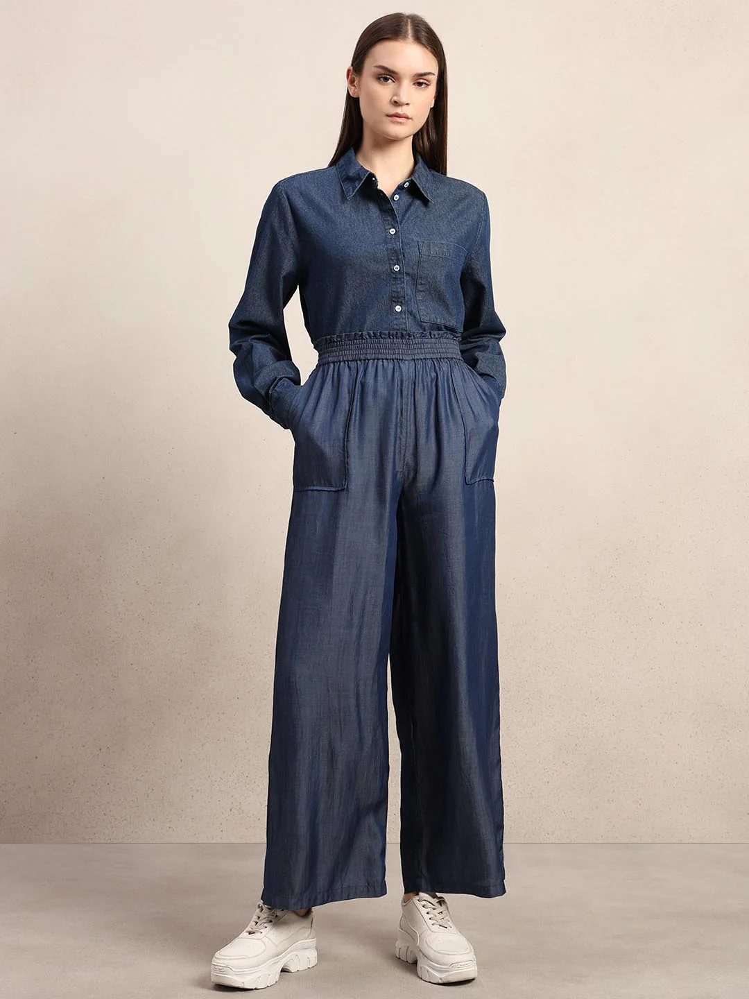 Blue High Rise Straight Fit Pants - Image 5