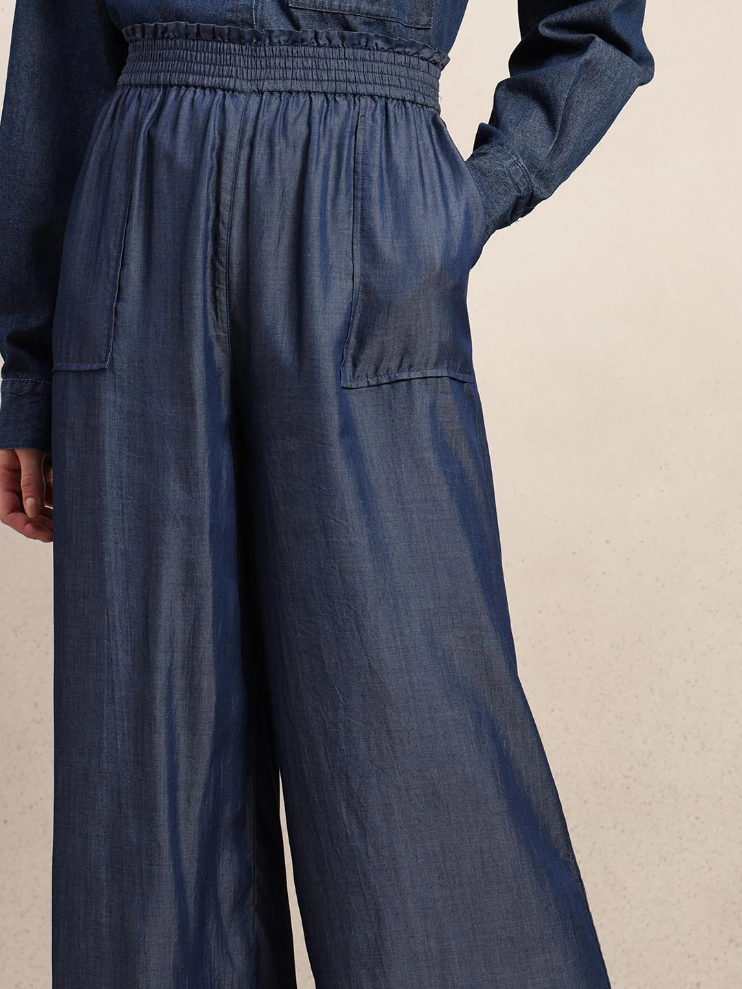 Blue High Rise Straight Fit Pants - Image 6