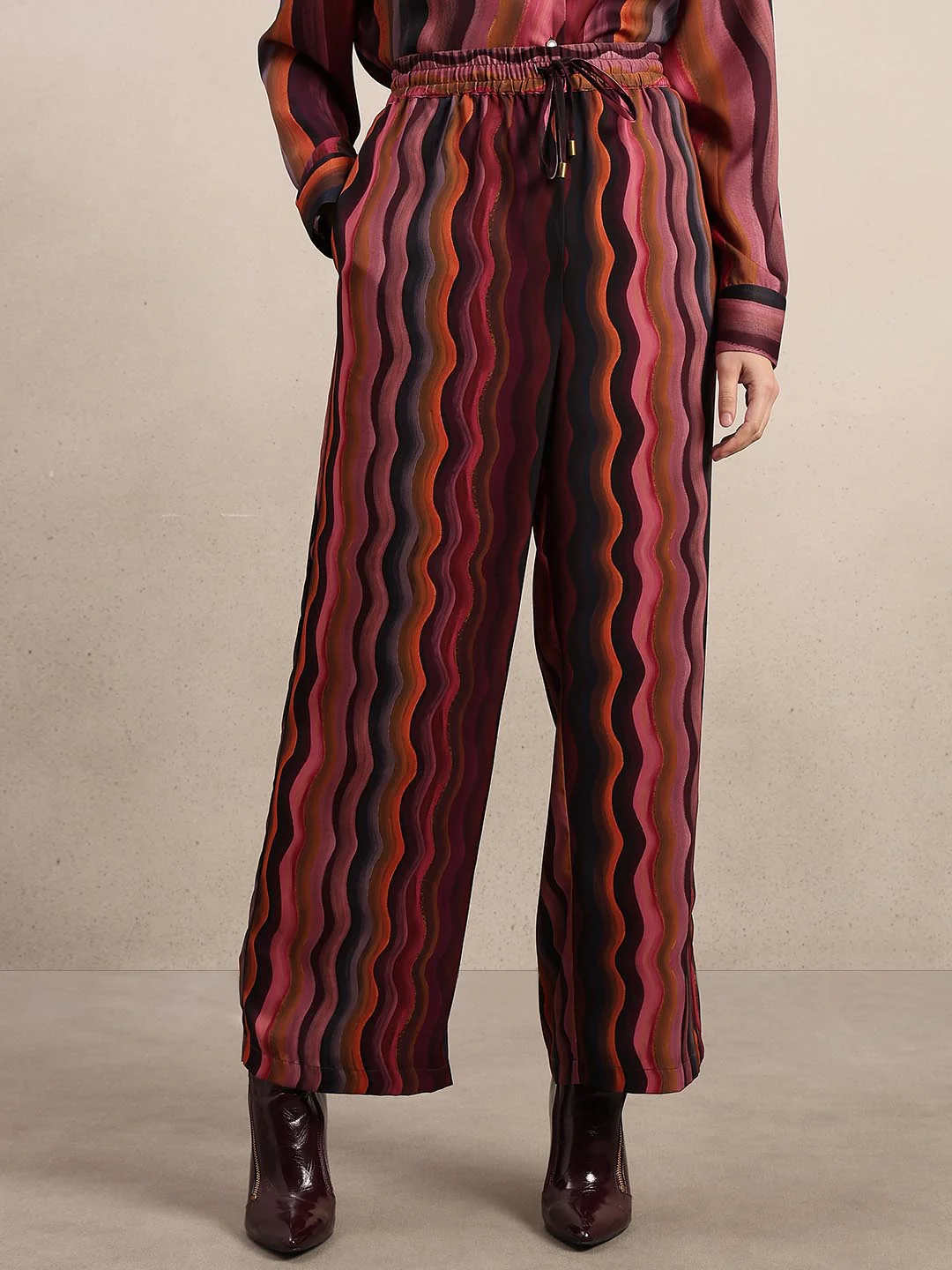 Maroon Printed Wide Leg Pants - Image 2
