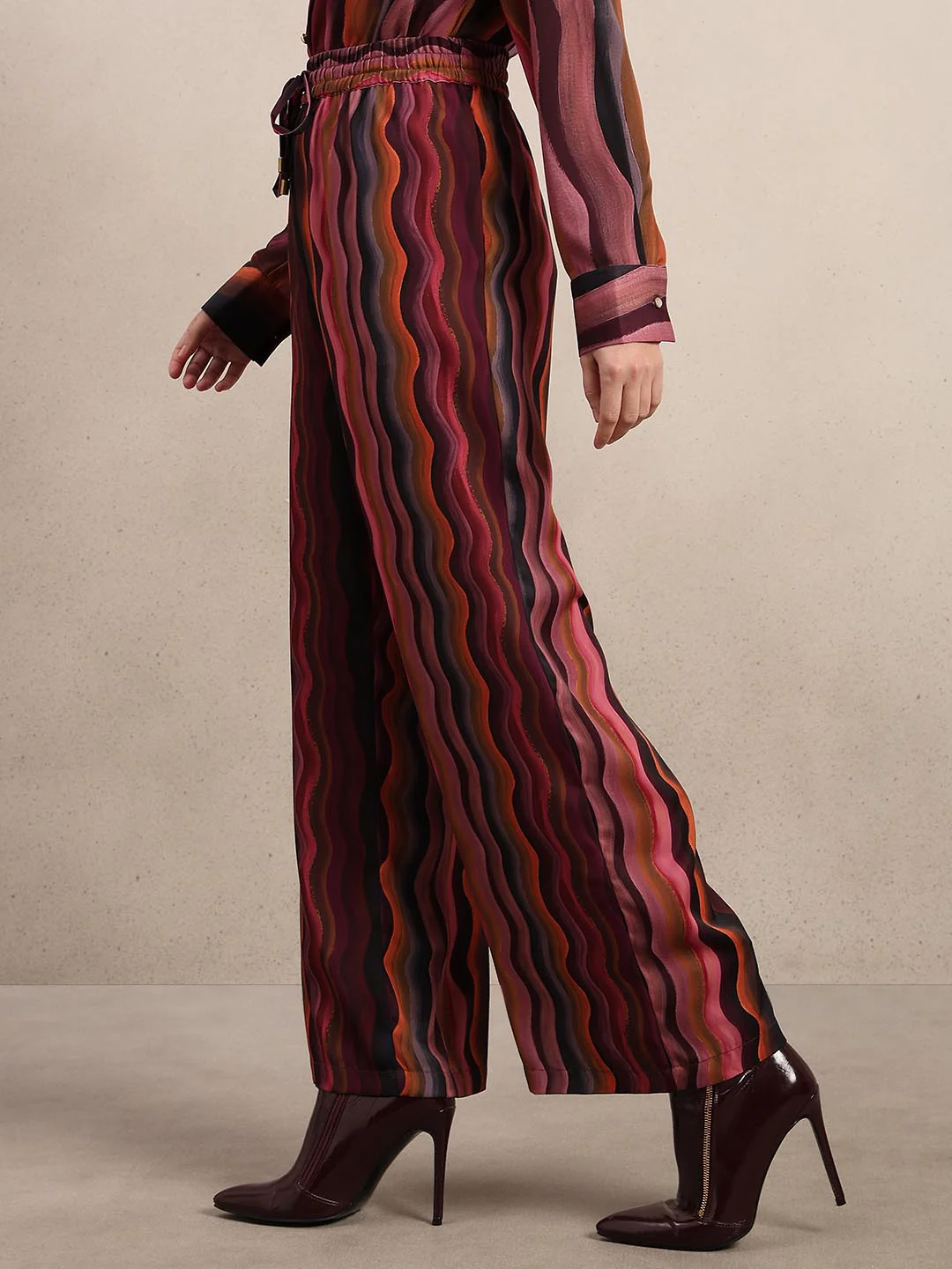 Maroon Printed Wide Leg Pants - Image 3