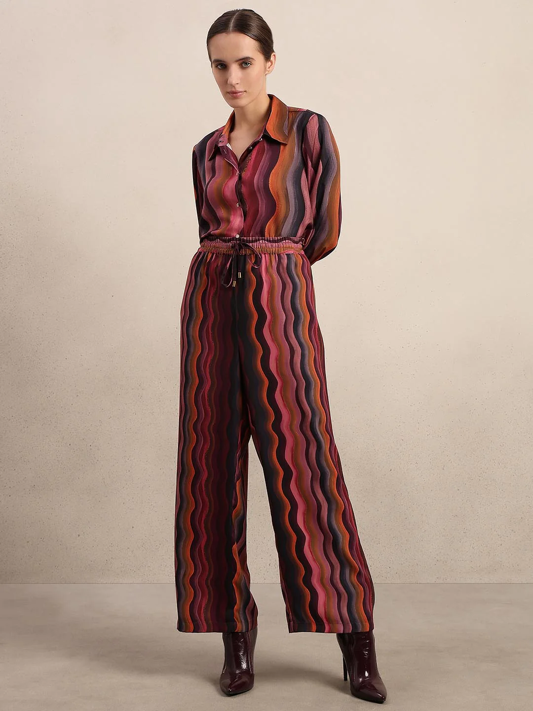 Maroon Printed Wide Leg Pants - Image 5