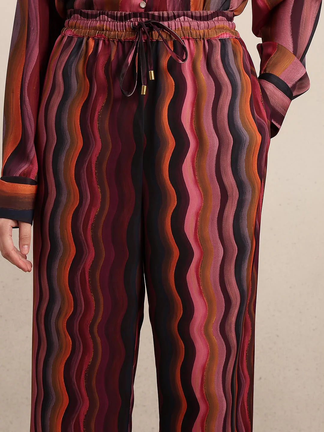 Maroon Printed Wide Leg Pants - Image 6