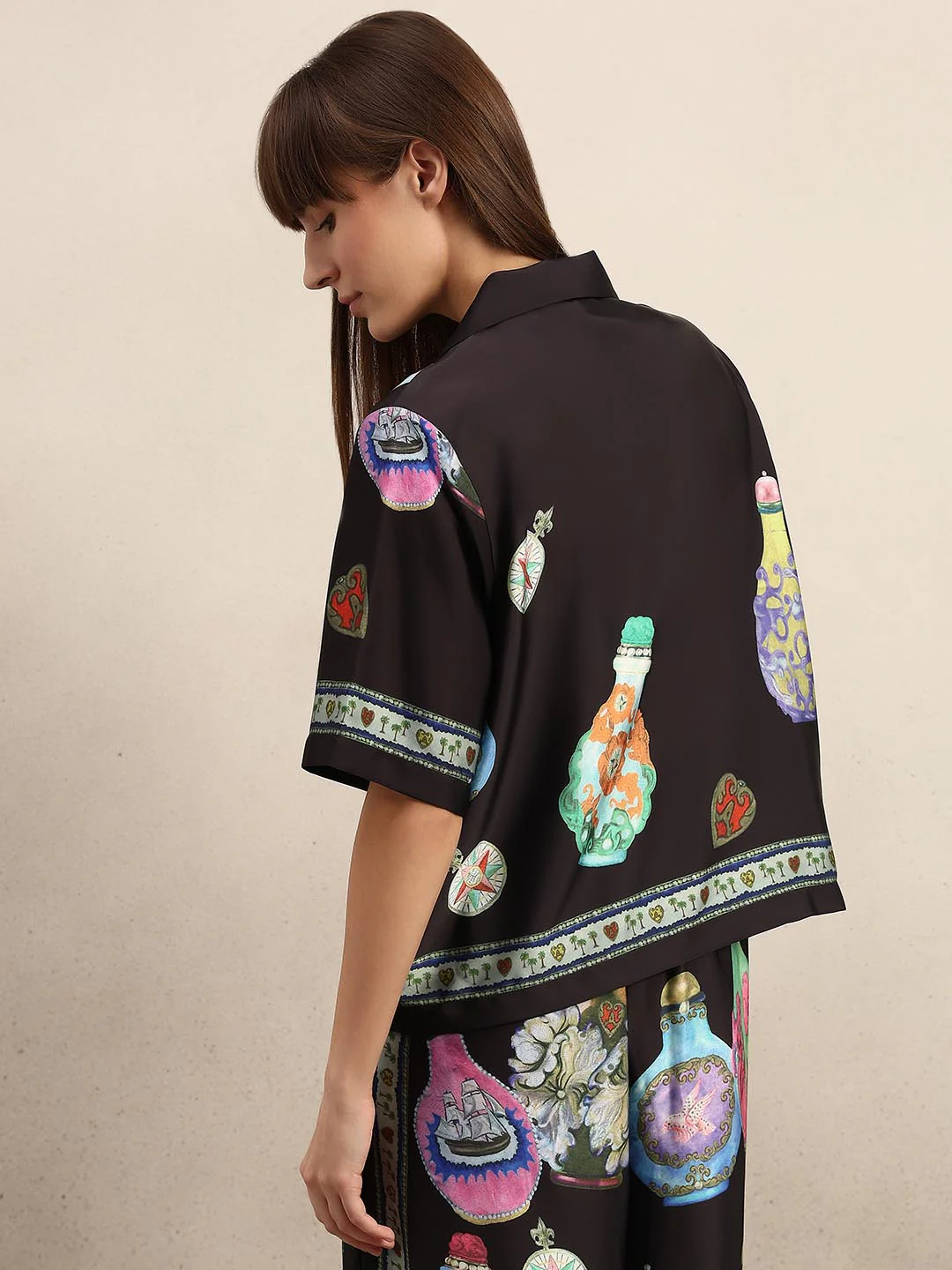 Black Printed V-Neck Shirt - Image 4