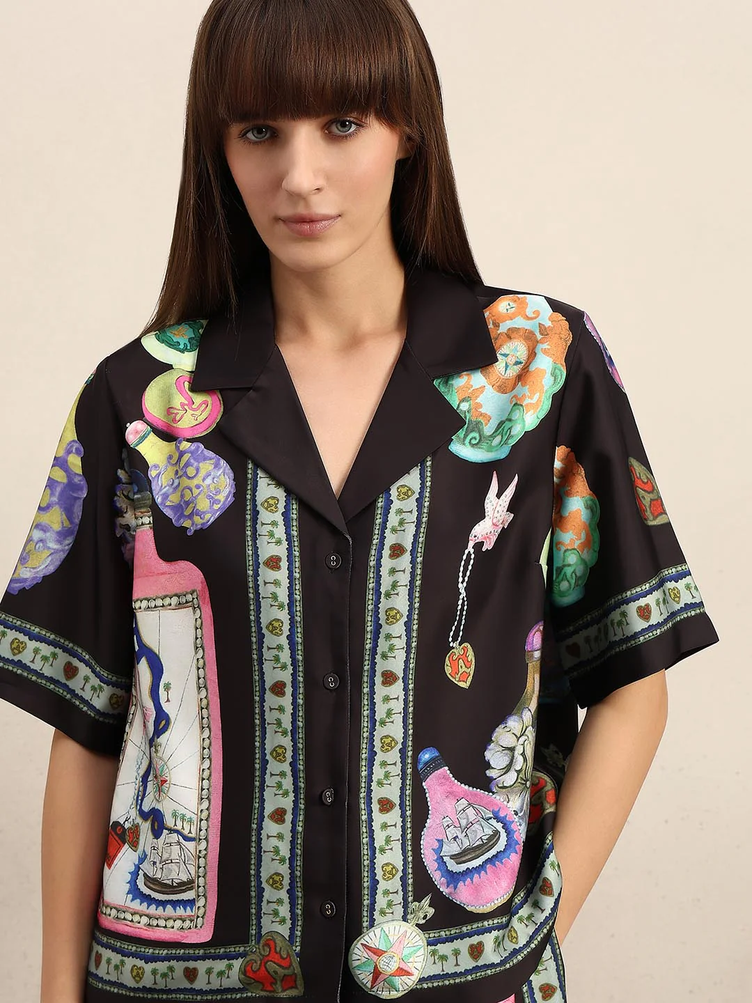 Black Printed V-Neck Shirt - Image 6
