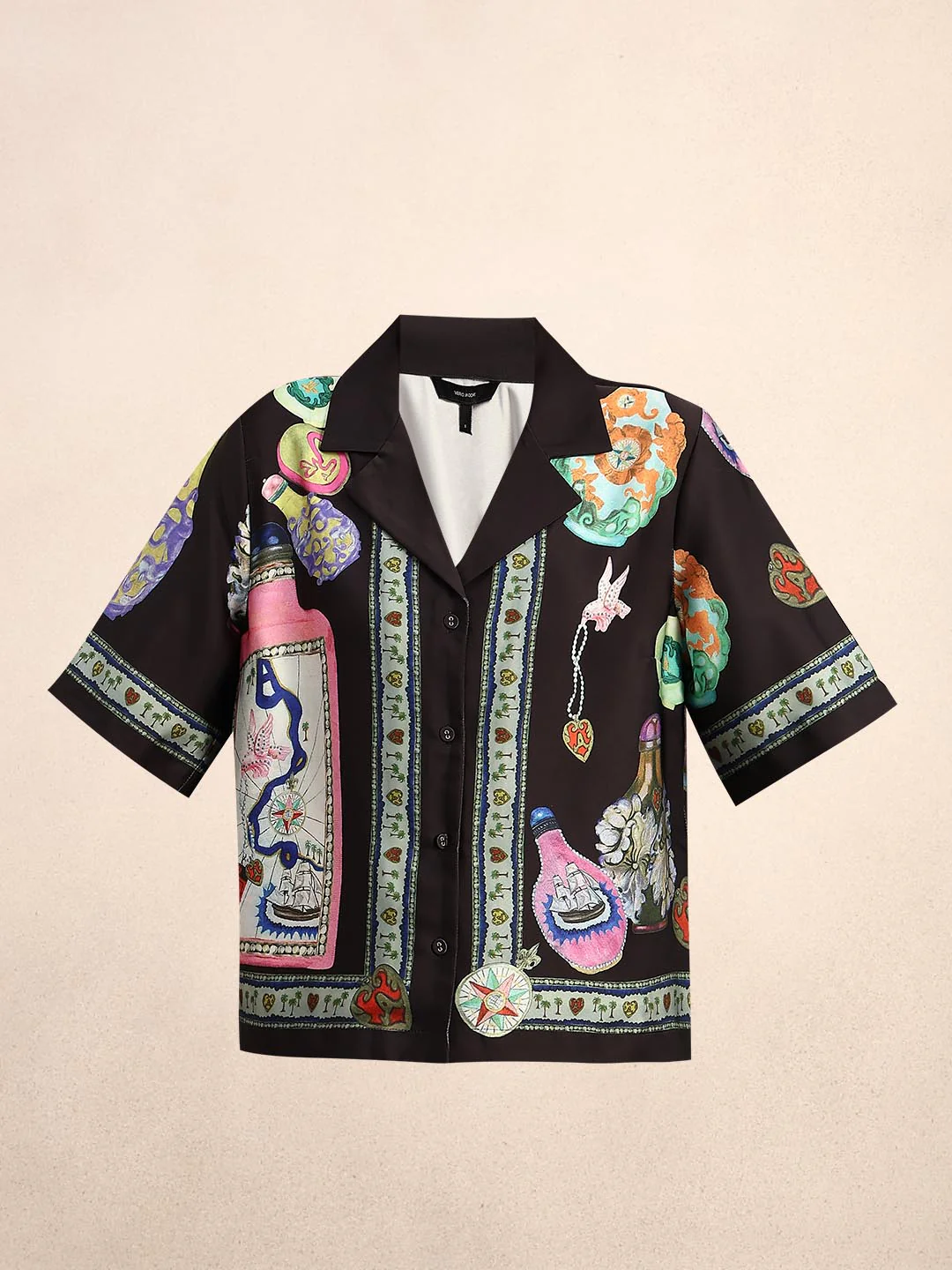 Black Printed V-Neck Shirt - Image 7