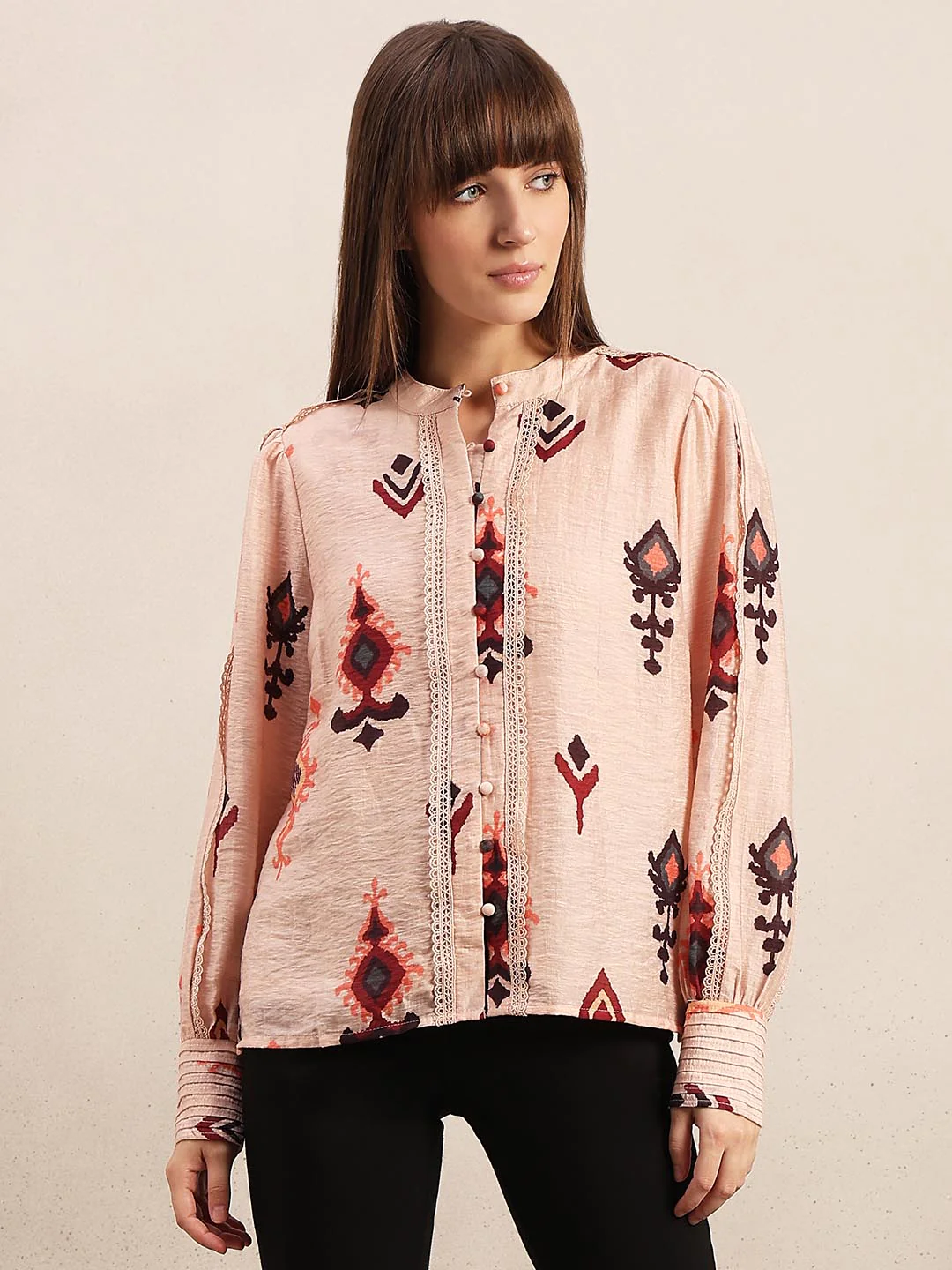 Pink Printed Lace Detail Shirt - Image 2