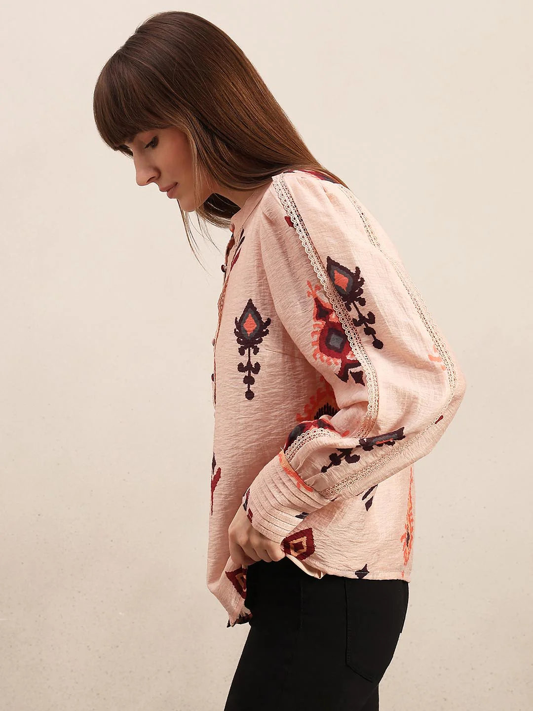 Pink Printed Lace Detail Shirt - Image 3