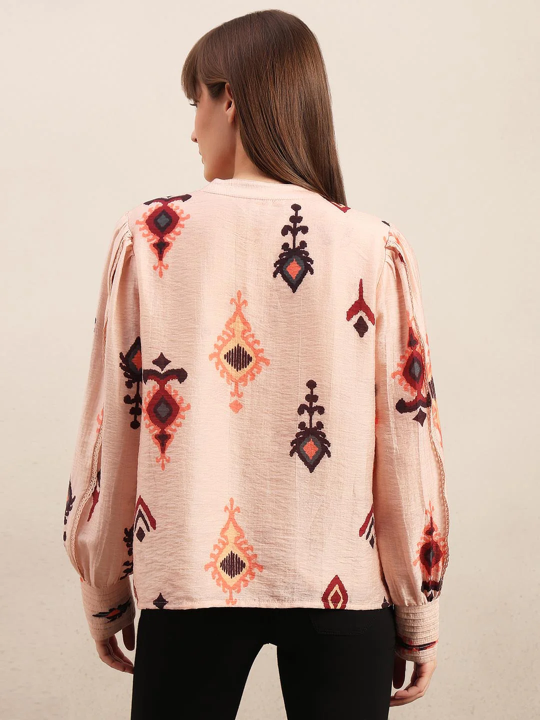 Pink Printed Lace Detail Shirt - Image 4