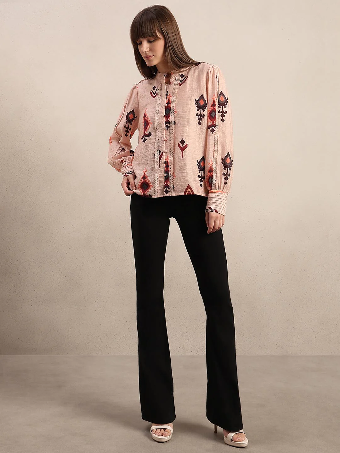 Pink Printed Lace Detail Shirt - Image 5