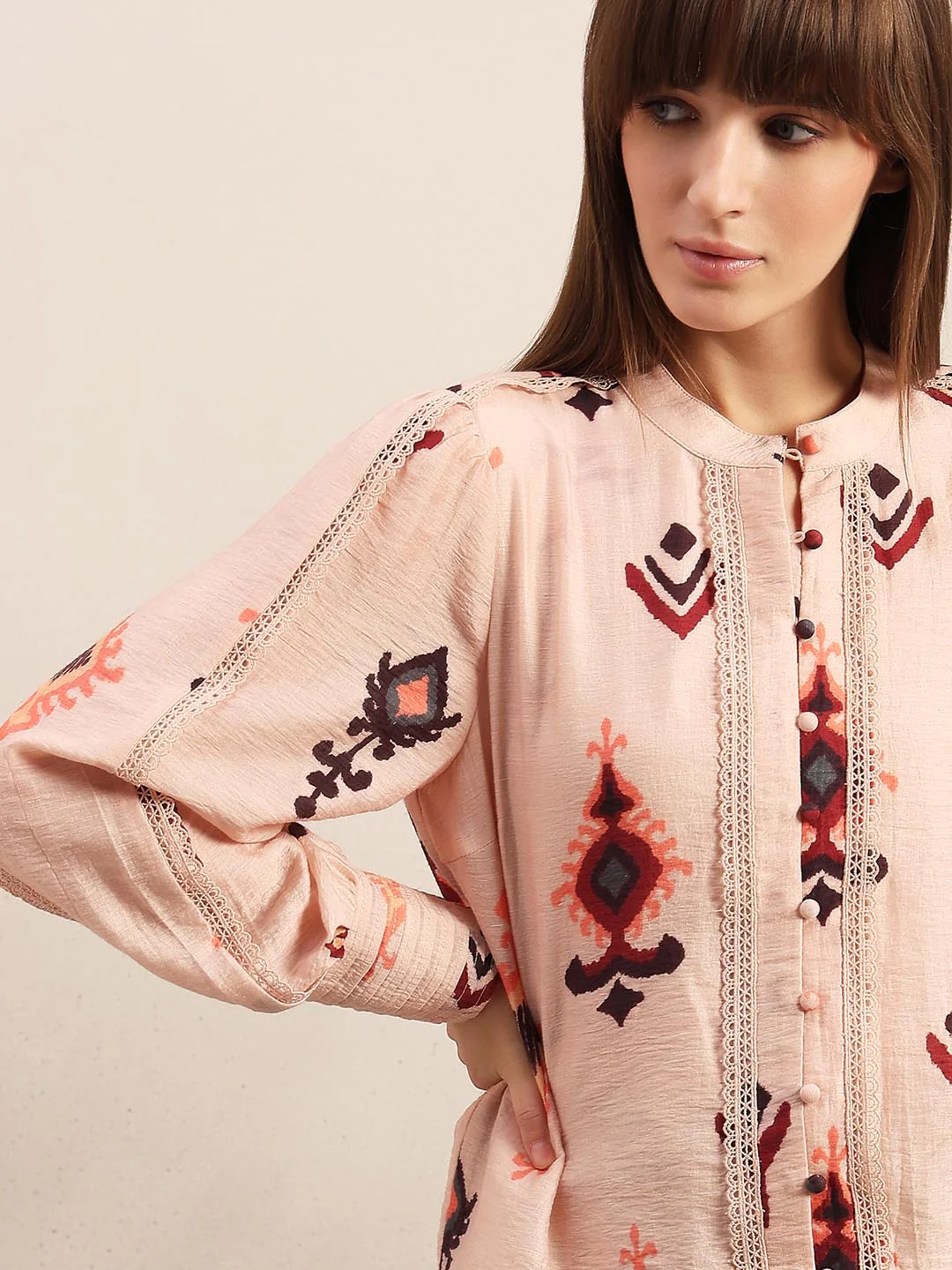 Pink Printed Lace Detail Shirt - Image 6