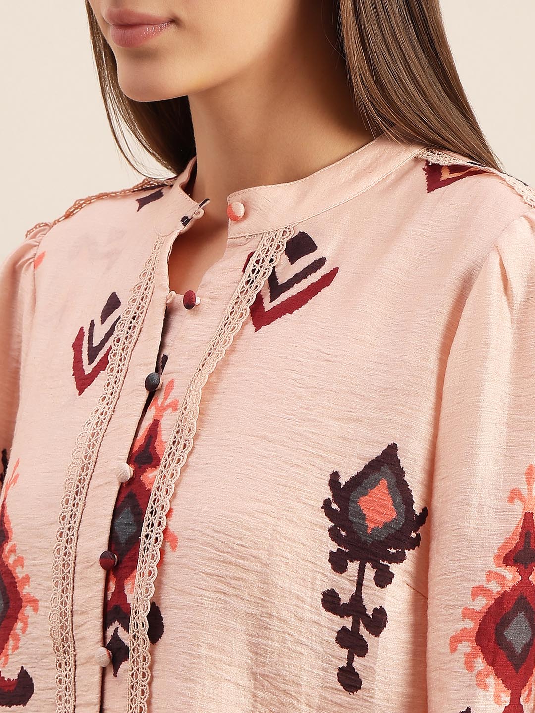 Pink Printed Lace Detail Shirt - Image 8