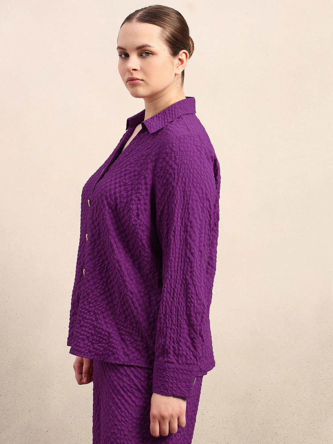 Curve Purple Textured Shirt - Image 3