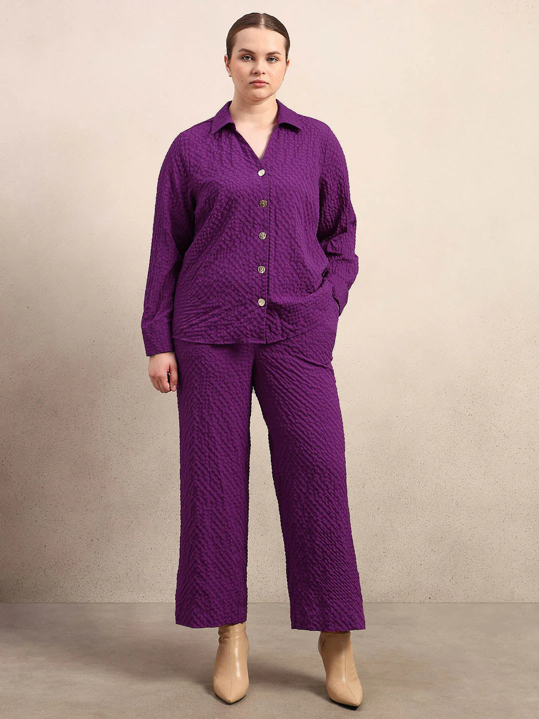 Curve Purple Textured Shirt - Image 5