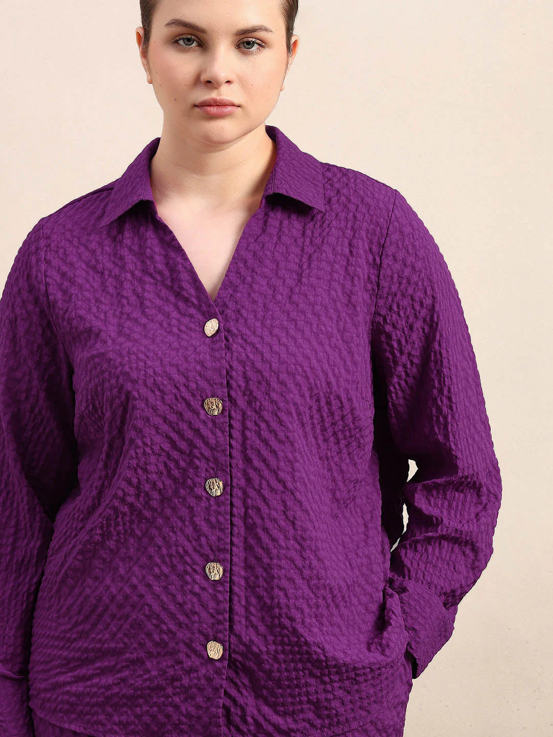 Curve Purple Textured Shirt - Image 6