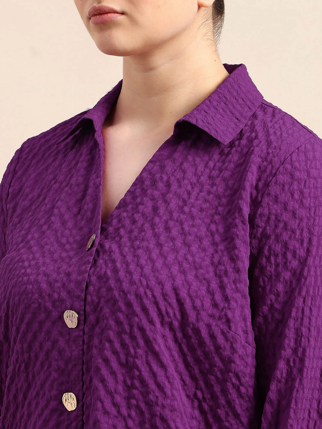 Curve Purple Textured Shirt - Image 8