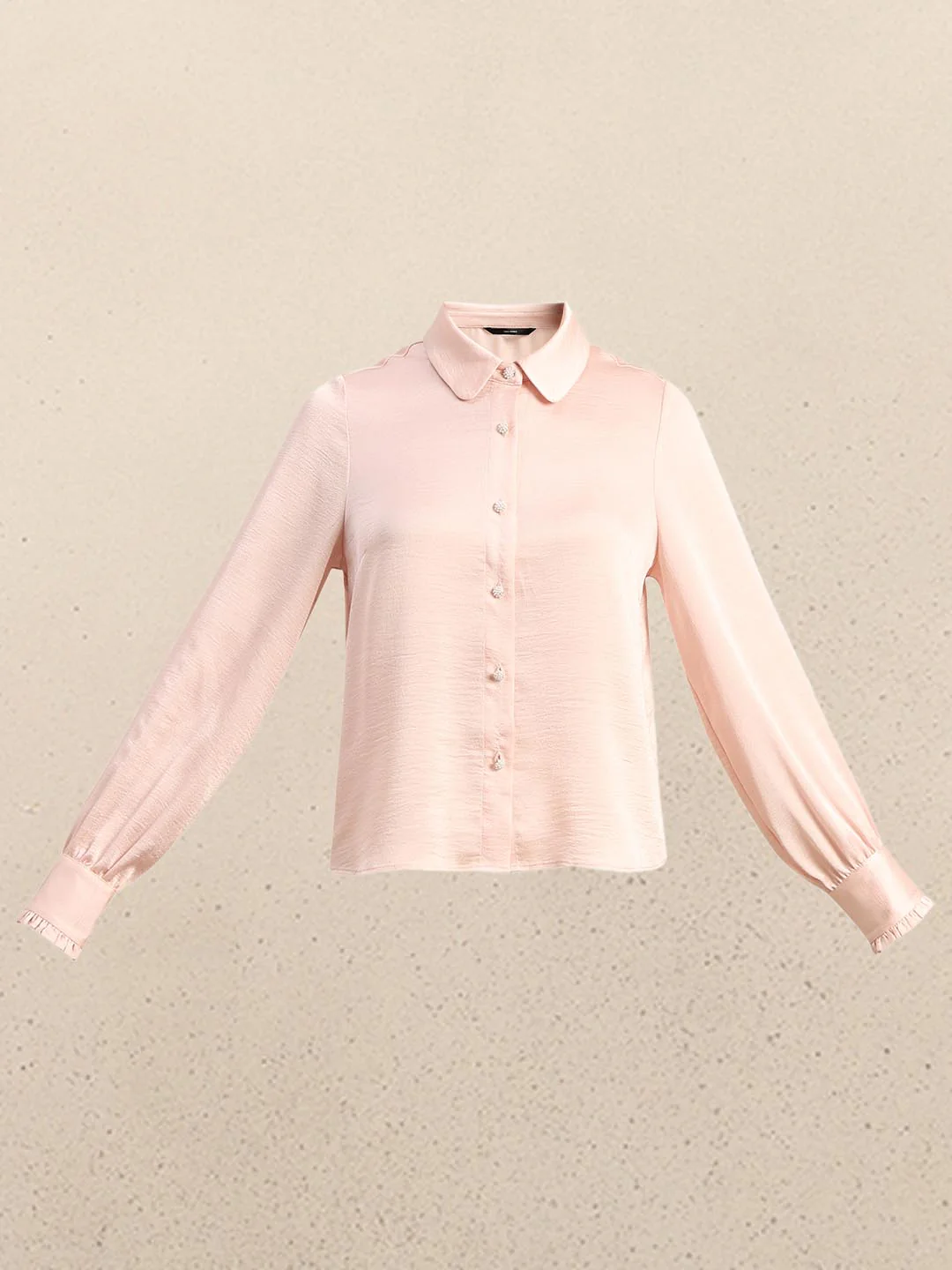 Pink Pearl Button Closure Satin Shirt - Image 7