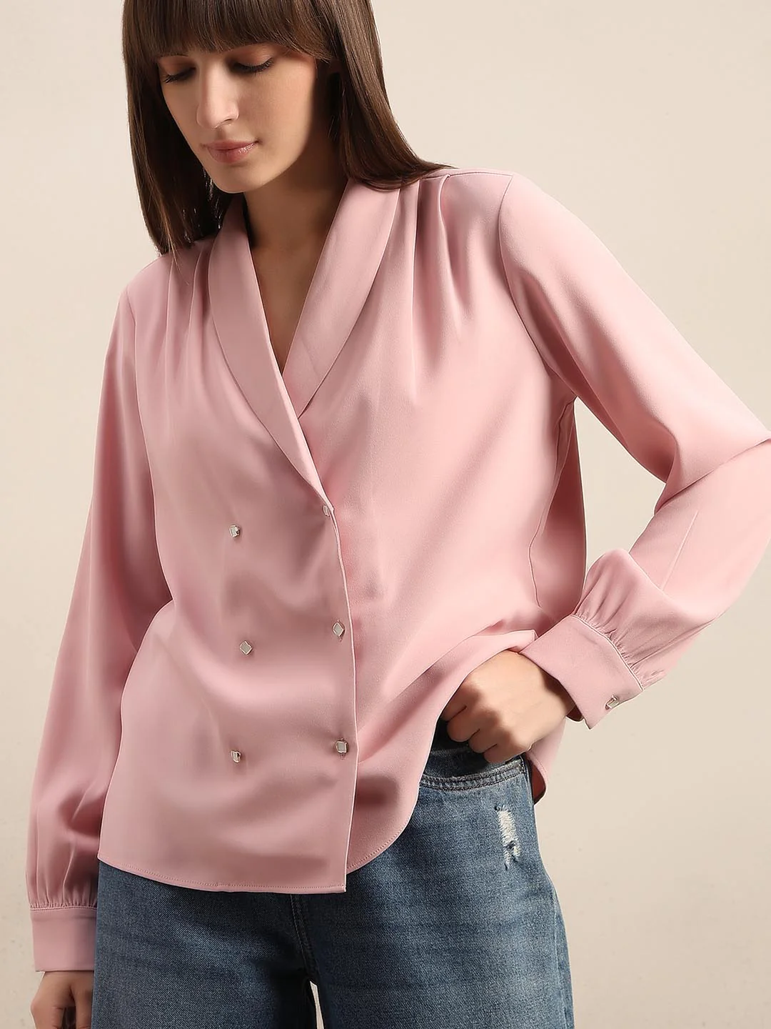 Pink Gathered Sleeves Top - Image 6