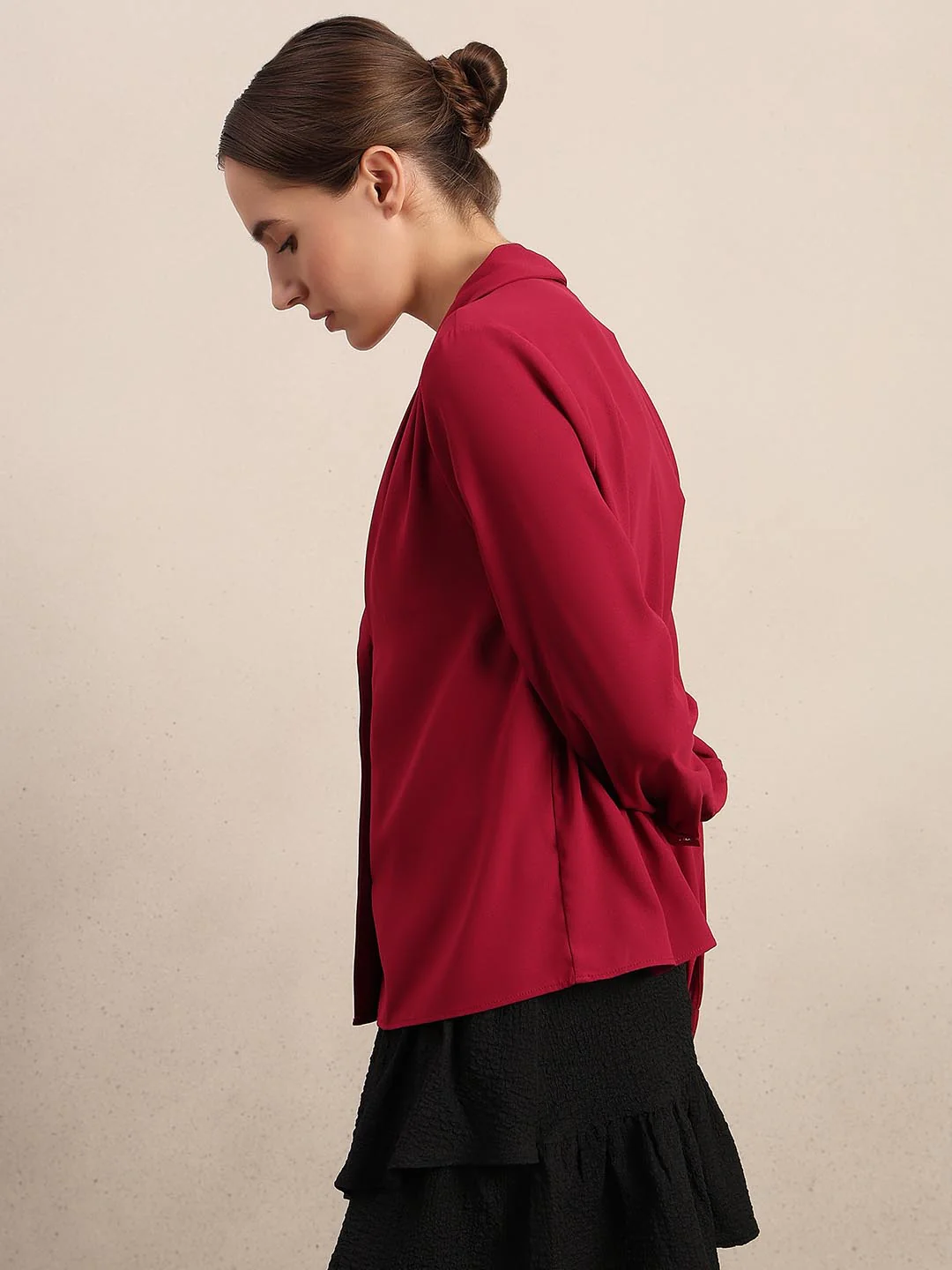 Red Shawl Collar Top - Image 3