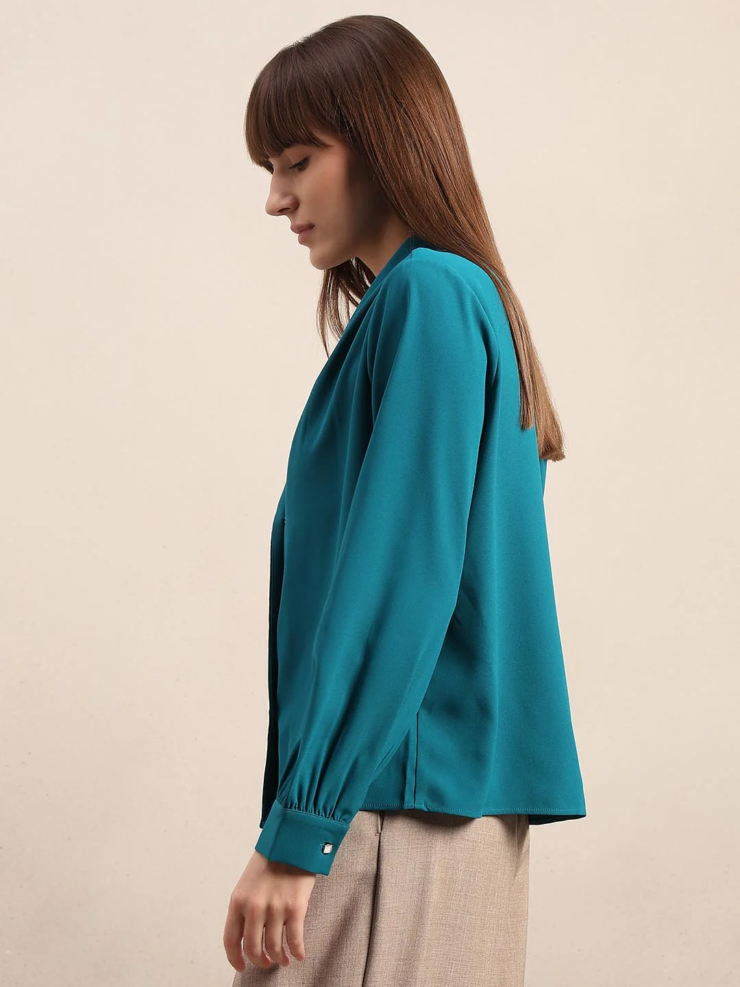 Teal Gathered Sleeves Top - Image 3