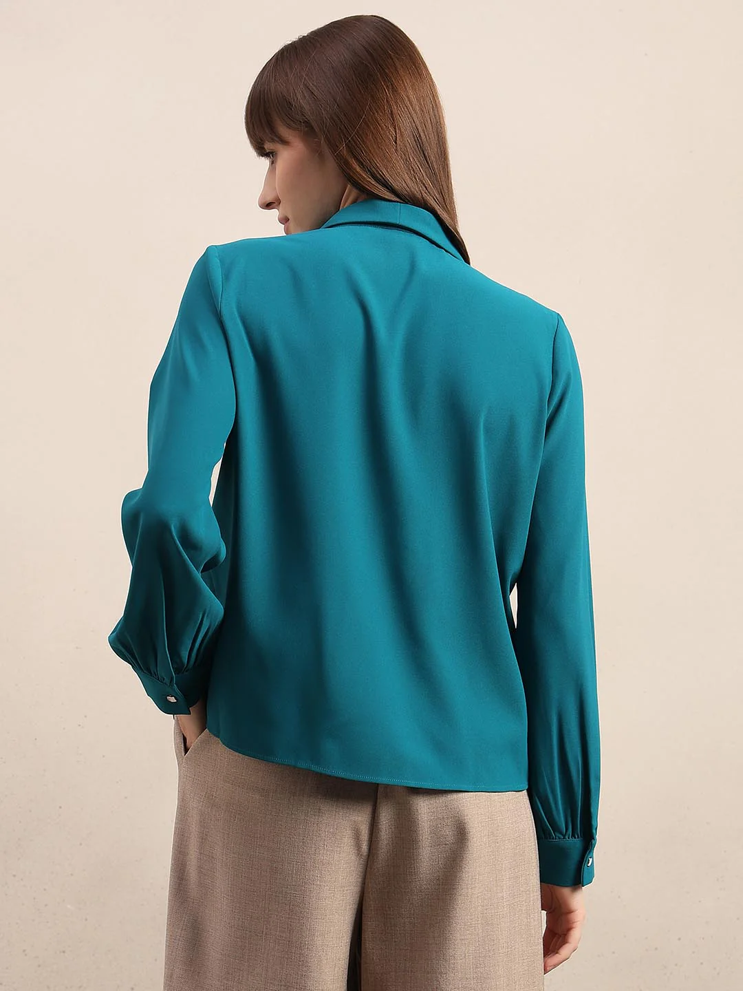 Teal Gathered Sleeves Top - Image 4