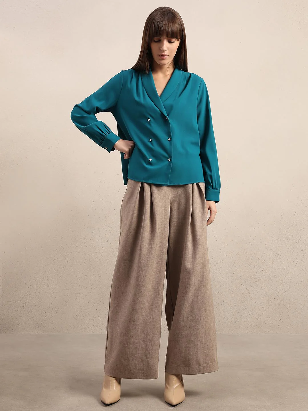 Teal Gathered Sleeves Top - Image 5