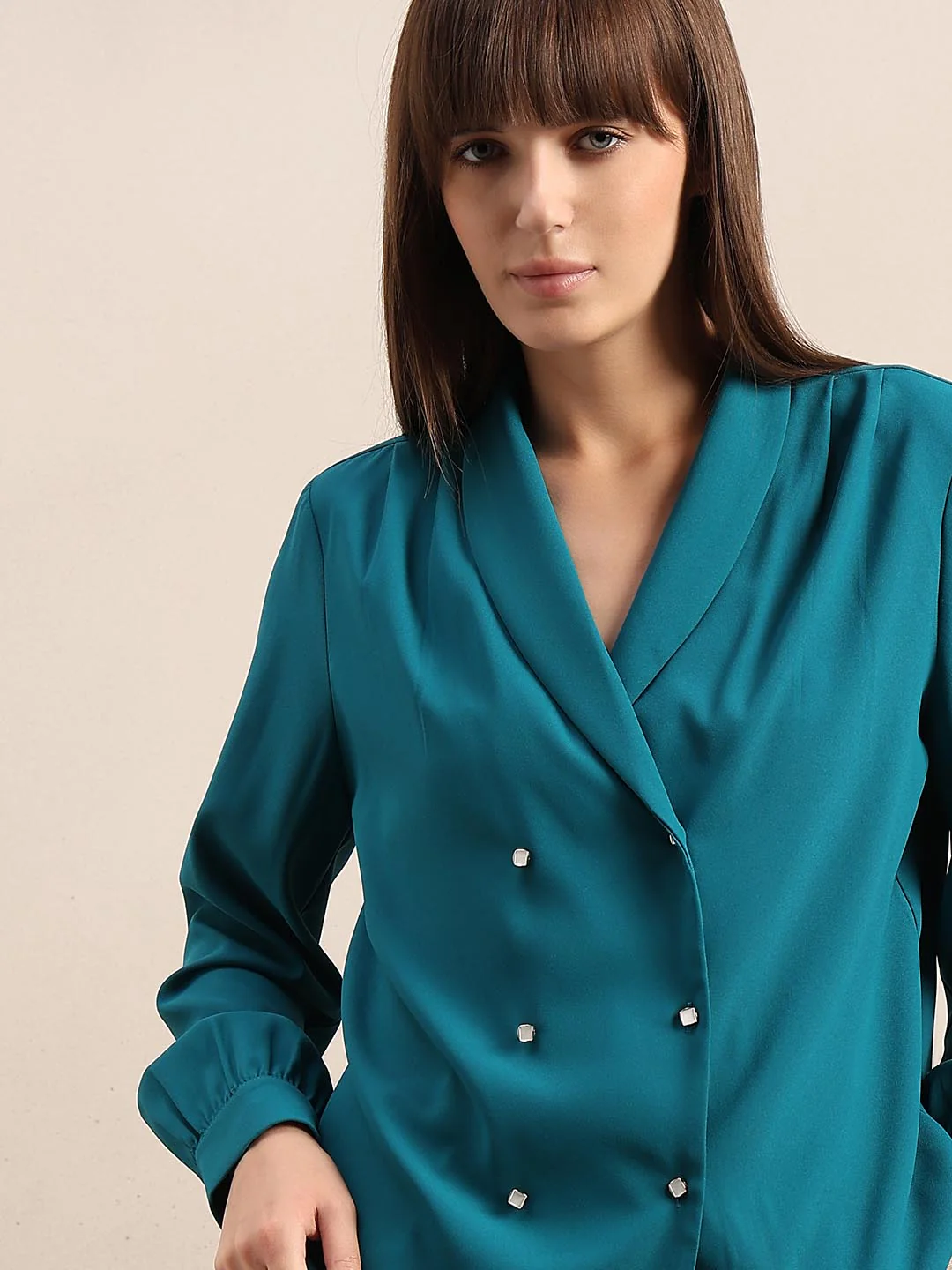 Teal Gathered Sleeves Top - Image 6